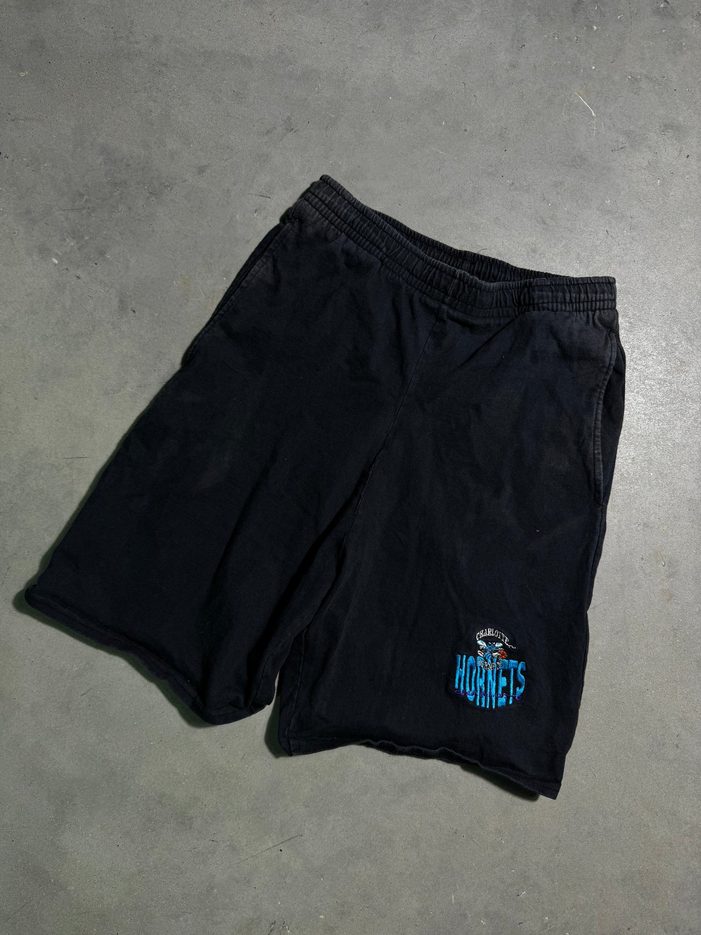 90’s Charlotte Hornets Vintage Black The Game Embroidered NBA Shorts (Small)