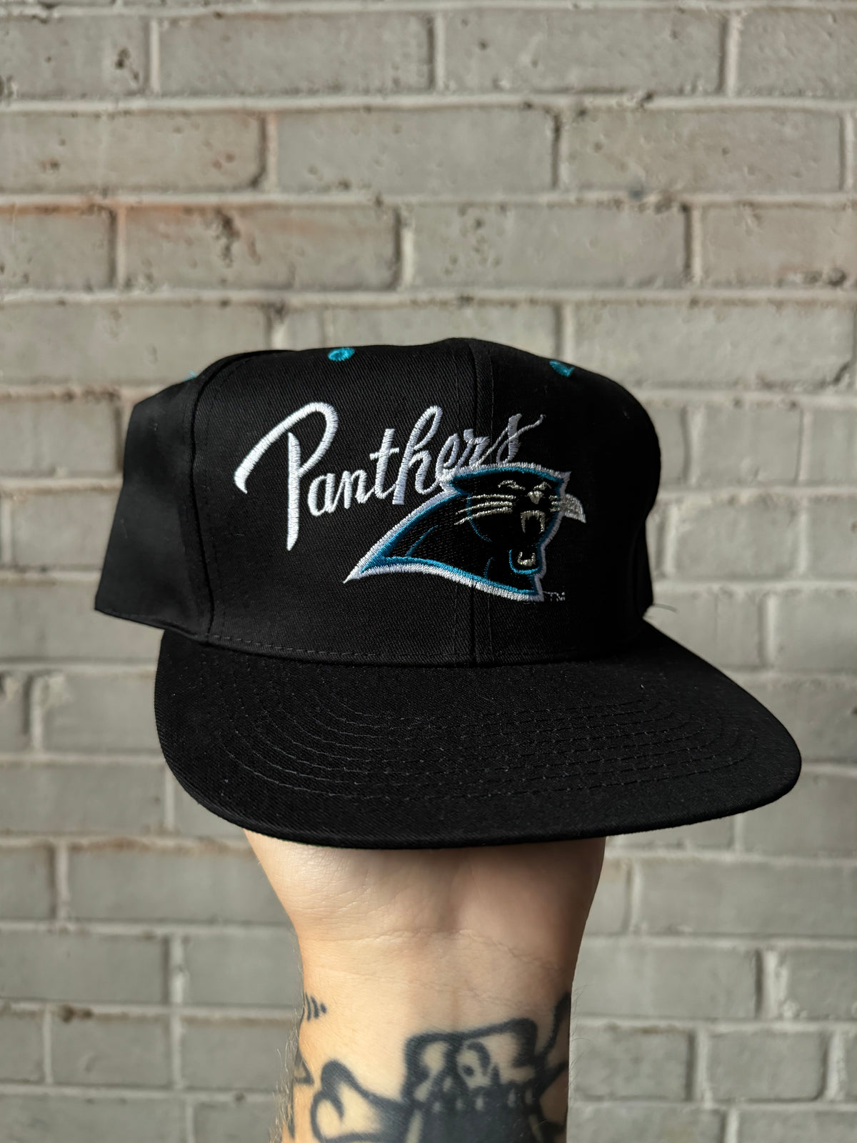 90’s Carolina Panthers Vintage Black Script NFL Snapback Hat - Deadstock (OSFA)