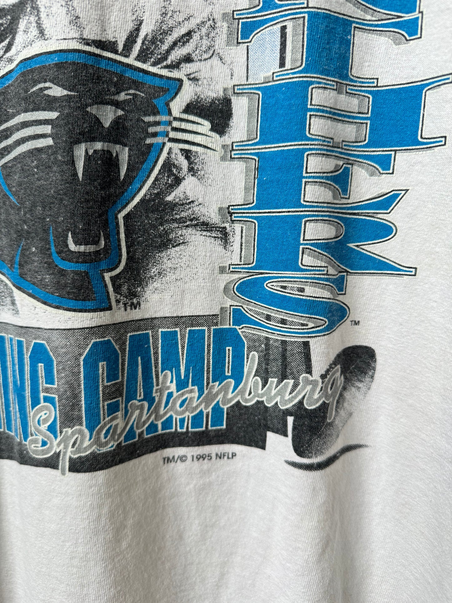 1995 Carolina Panthers Vintage White Inaugural Season Spartanburg Training Camp NFL Tee (XL)