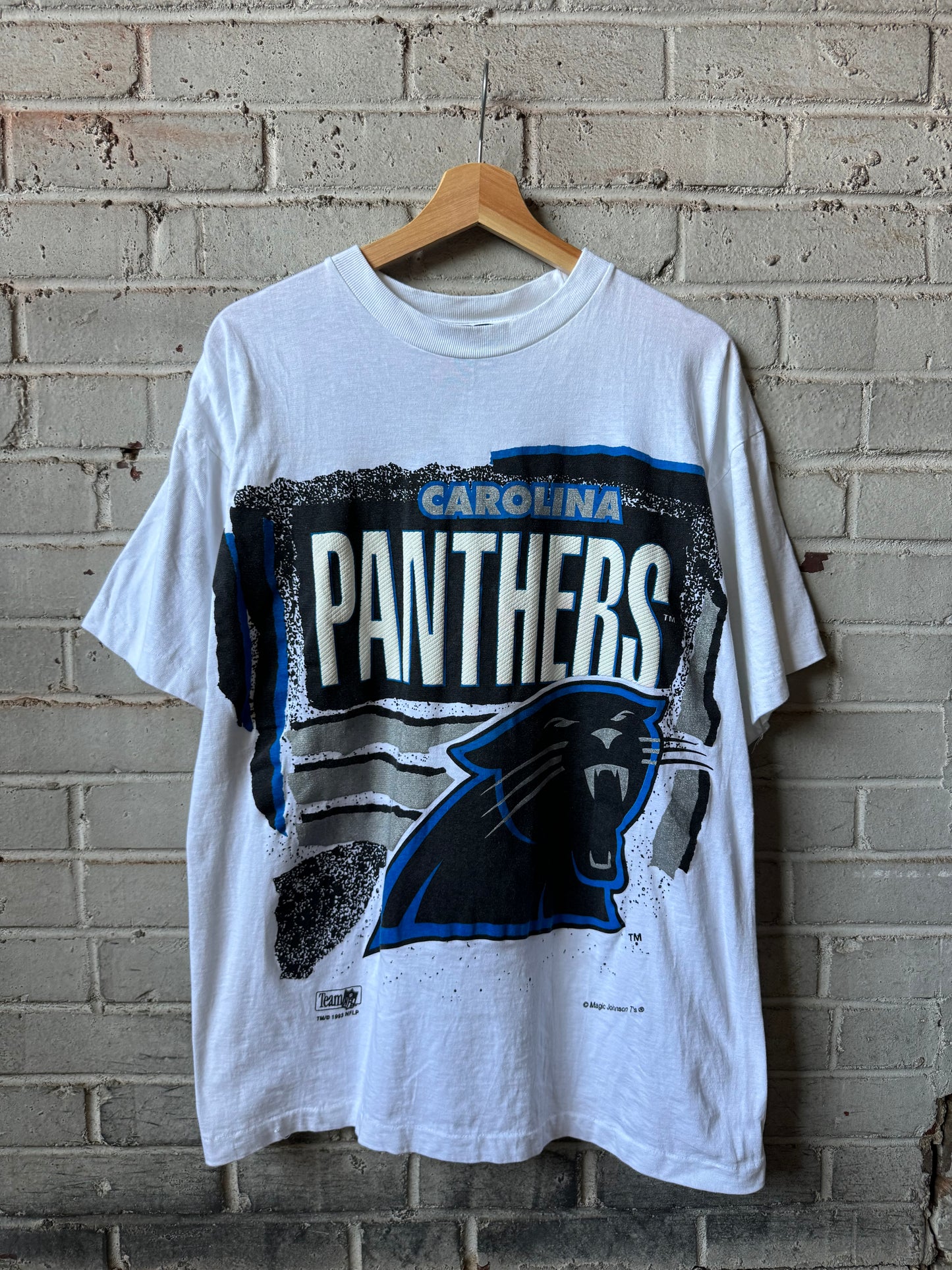 1993 Carolina Panthers Vintage White Big Logo Tee by Magic Johnson Tees (Large)