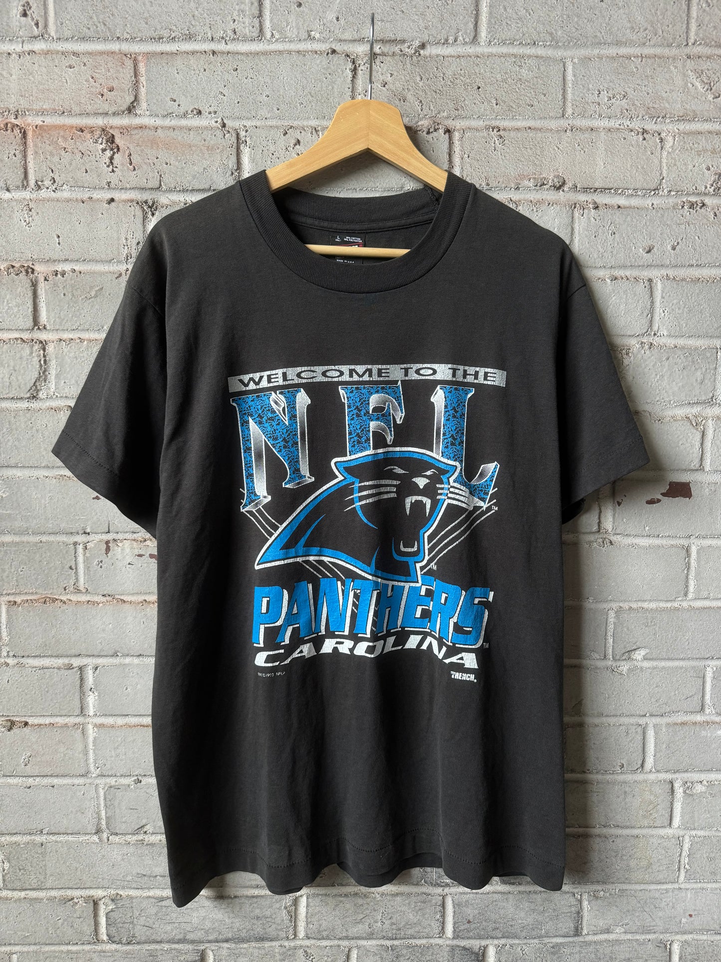 1993 Carolina Panthers Vintage Faded Black “Welcome To The NFL” Expansion Franchise Tee (Large)