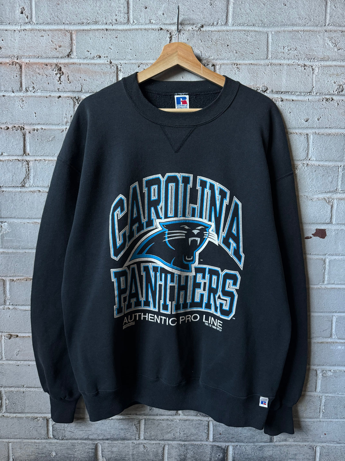 1995 Carolina Panthers Vintage Black Russell Athletic Heavyweight NFL Crewneck (XL)