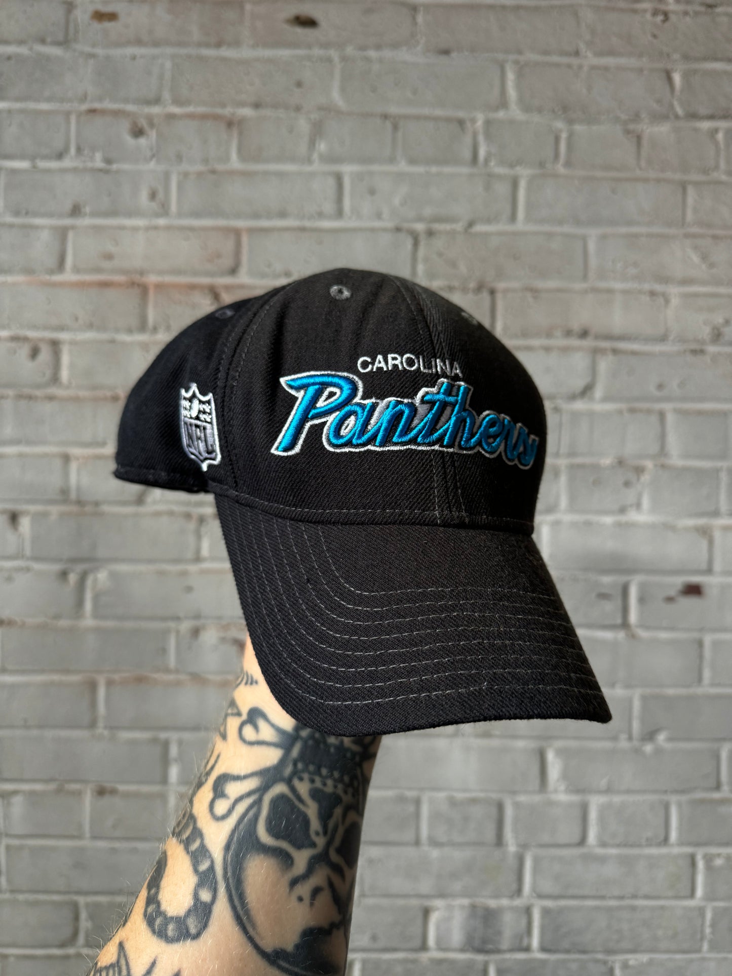 00’s Carolina Panthers Vintage Black Reebok NFL Script Strapback Hat (OSFA)