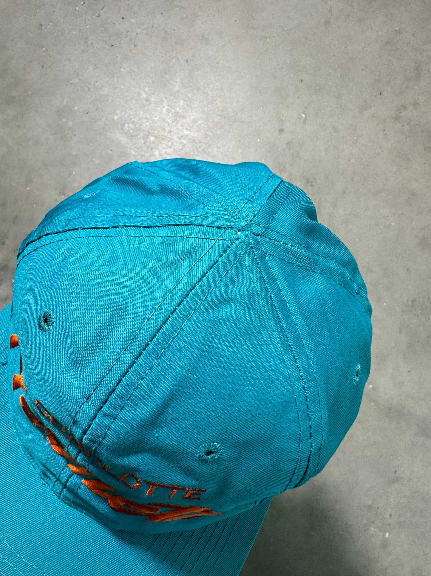 90’s Charlotte Hornets Vintage Teal Orange Single Line NBA Sports Specialties Script Hat (OSFA)