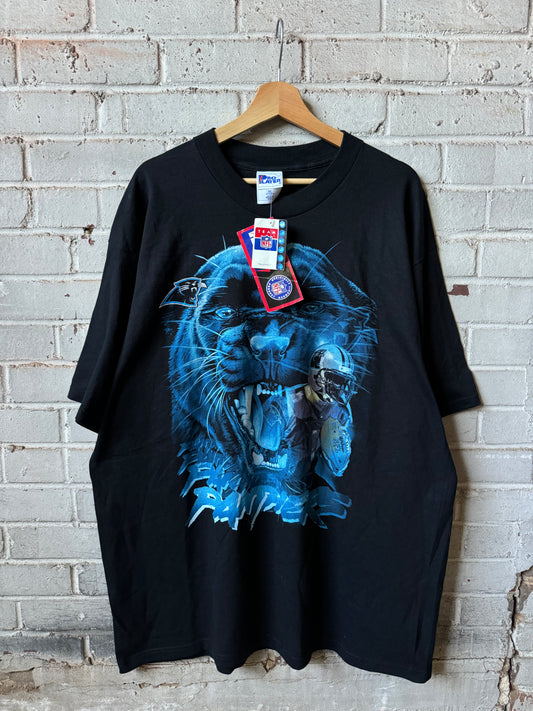90’s Carolina Panthers Vintage Black Pro Player Realistic Roaring Cat Face NFL Tee - Deadstock (XXL)