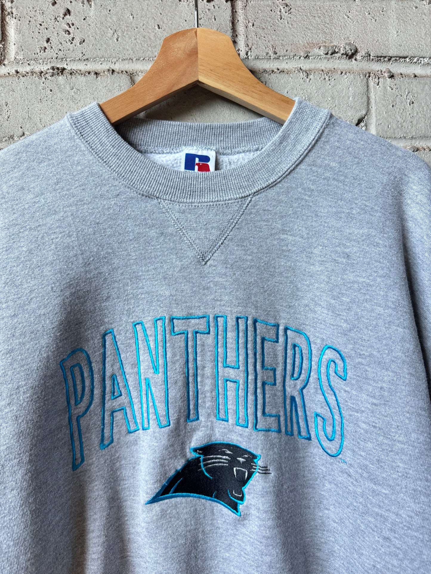 90’s Carolina Panthers Vintage Grey Russell Athletic Embroidered NFL Crewneck (XL)