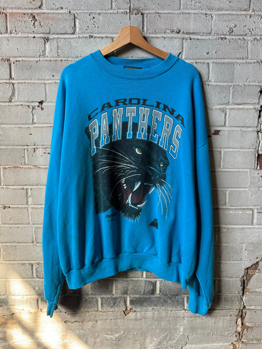1993 Carolina Panthers Vintage Blue Hummer Sportswear Realistic Cat Face NFL Crewneck (XL)