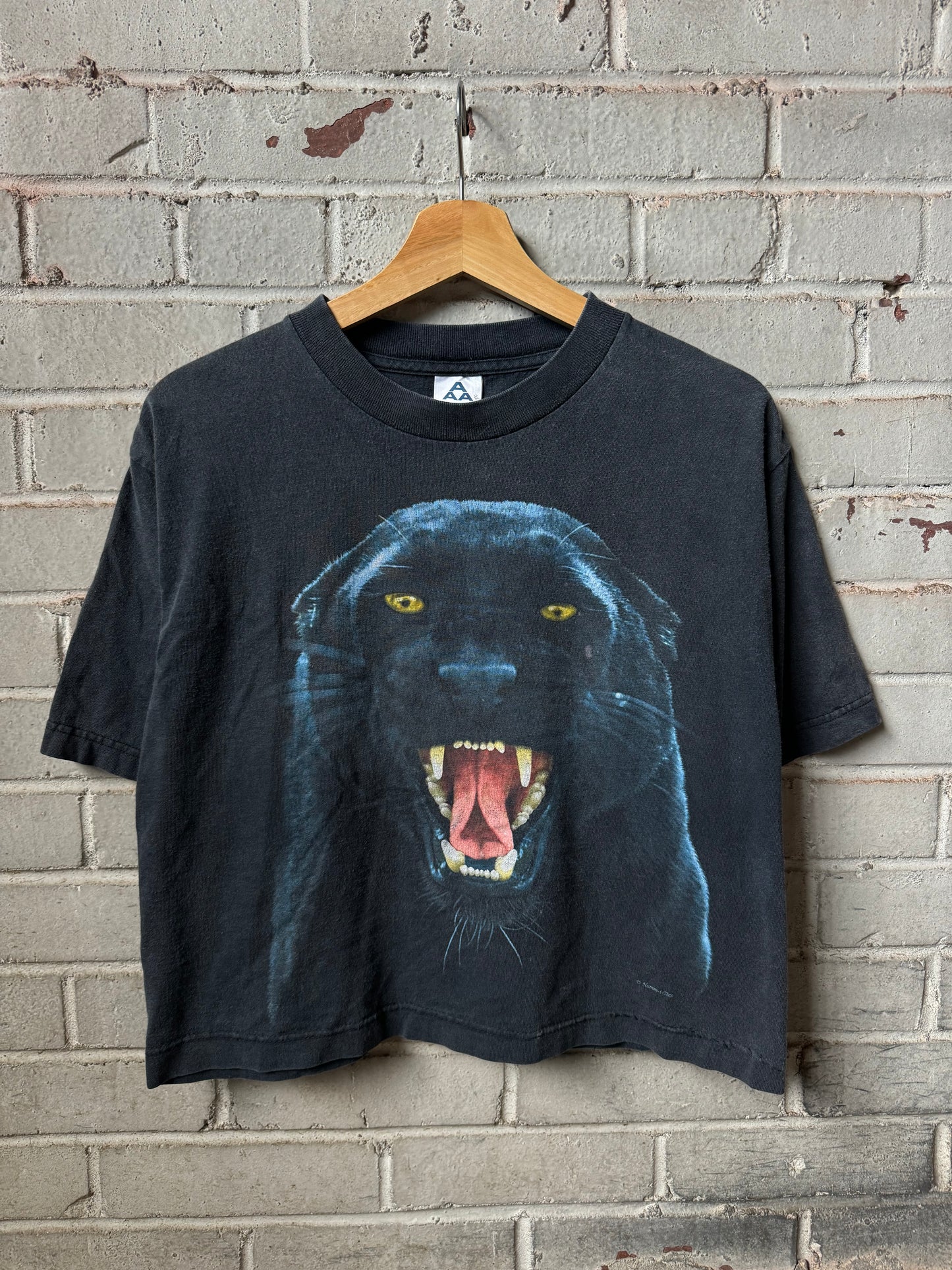 90’s Big Face Black Panther Cropped Tee (Medium)