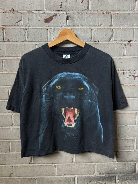 90’s Big Face Black Panther Cropped Tee (Medium)