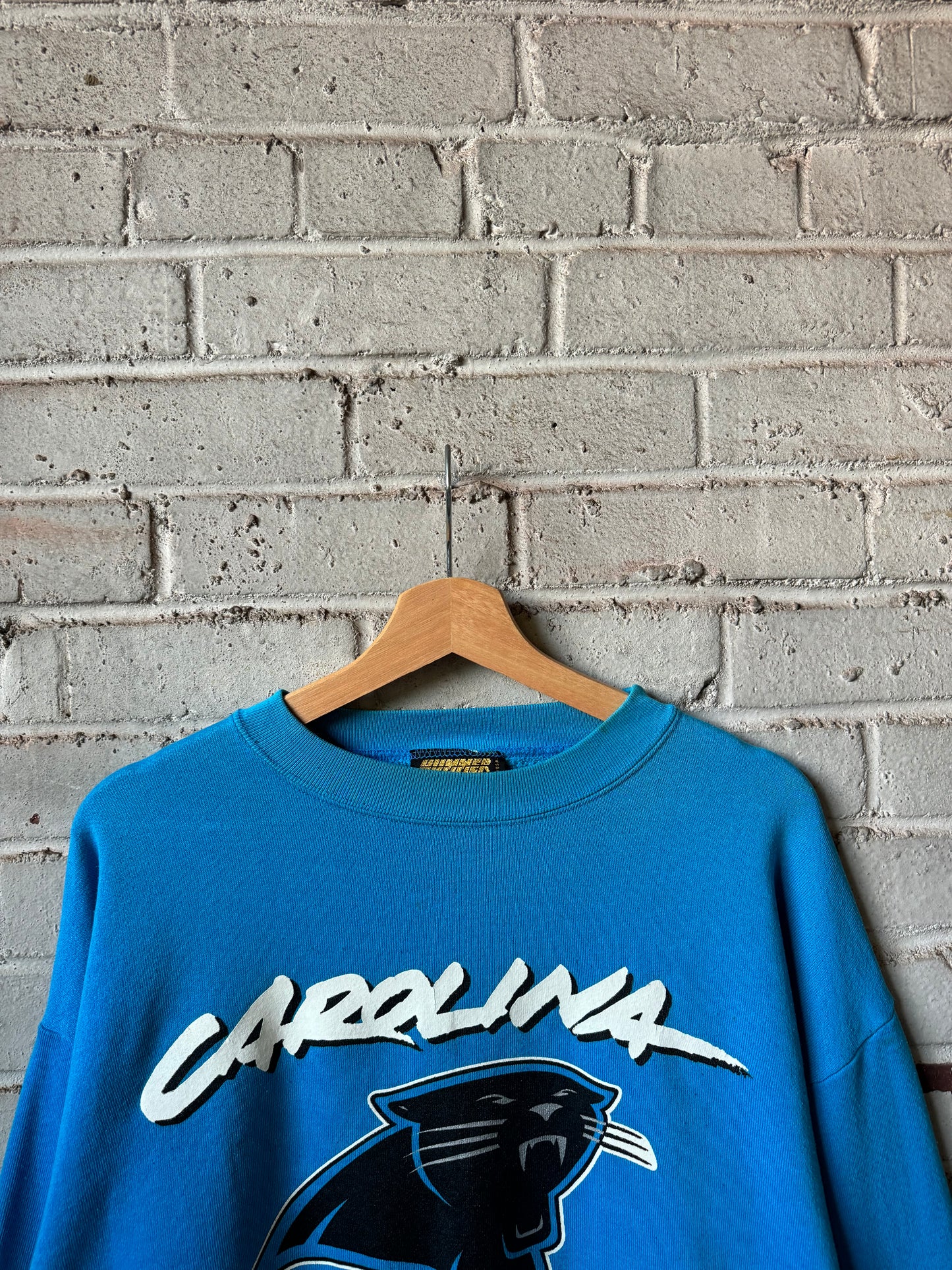 1995 Carolina Panthers Vintage Blue Hummer Sportswear Cat Scratch Font Heavyweight NFL Crewneck (XL)