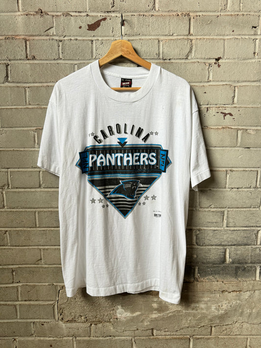 1993 Carolina Panthers Vintage White NFL Shield Tee (XL)