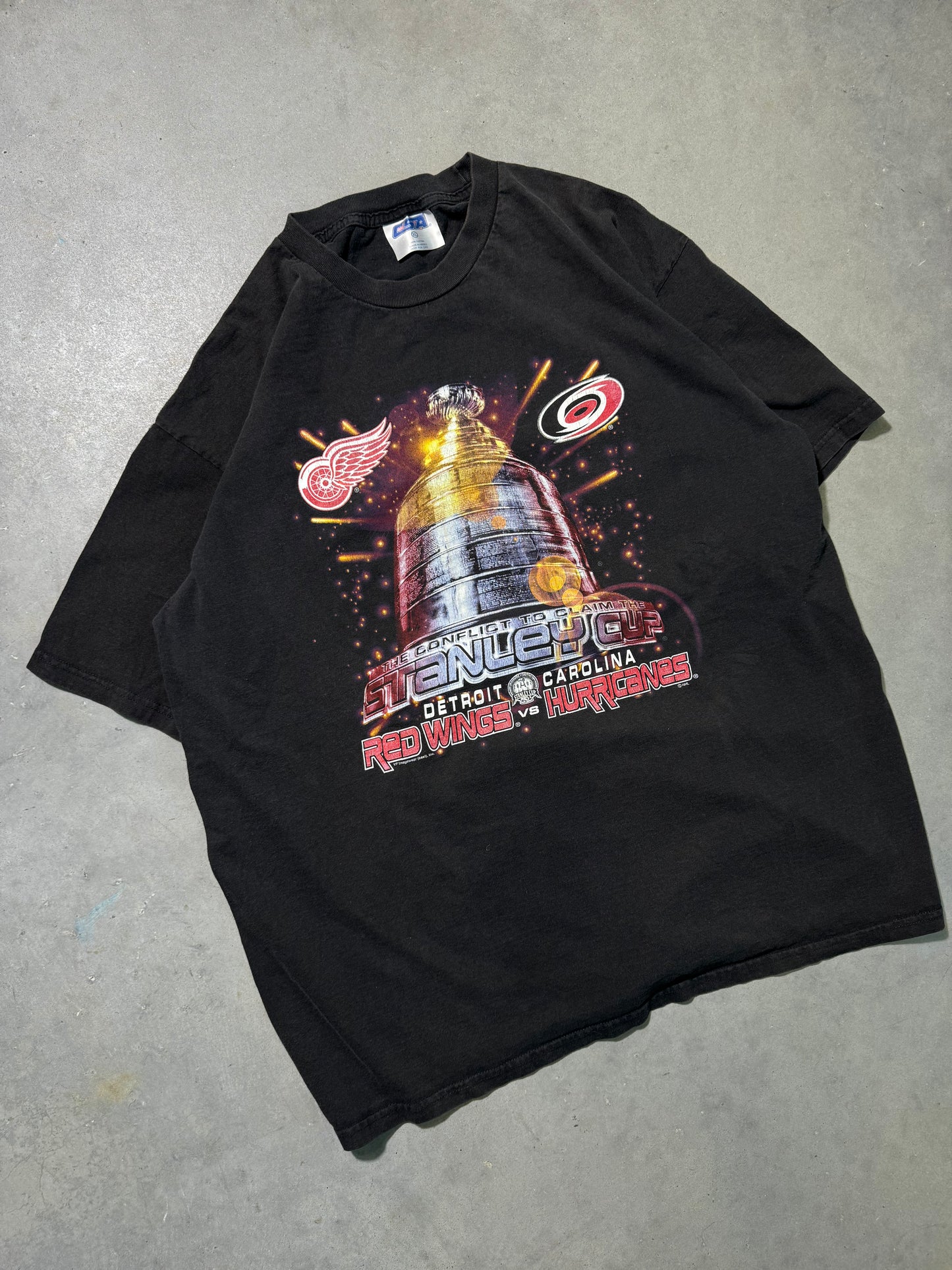 2002 Carolina Hurricanes vs. Detroit Red Wings NHL Stanley Cup Finals Vintage Hockey Tee (XXL)