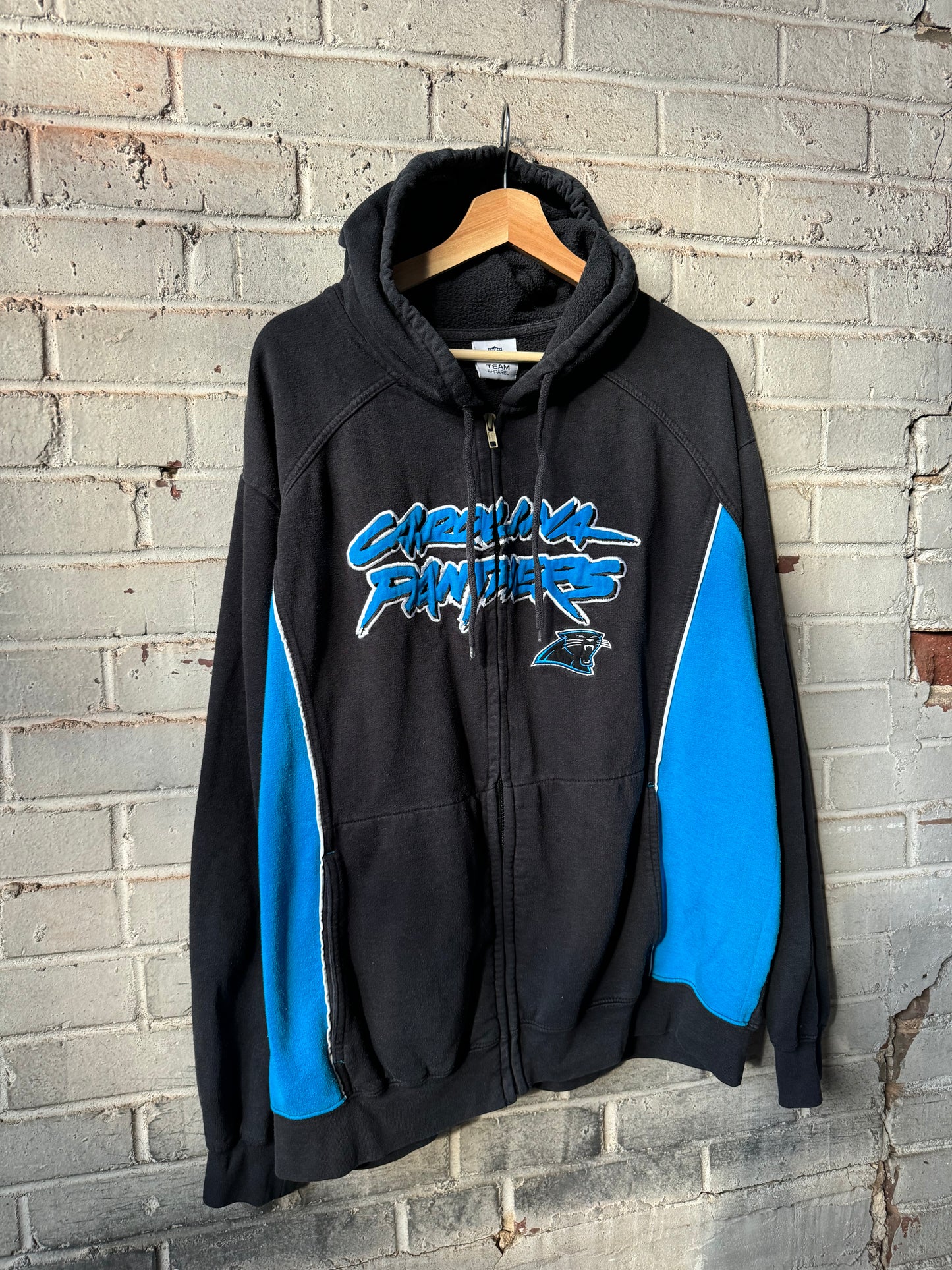 00’s Carolina Panthers Vintage Black Cat Scratch Font Embroidered Heavyweight NFL Zip Up Hoodie (XL)