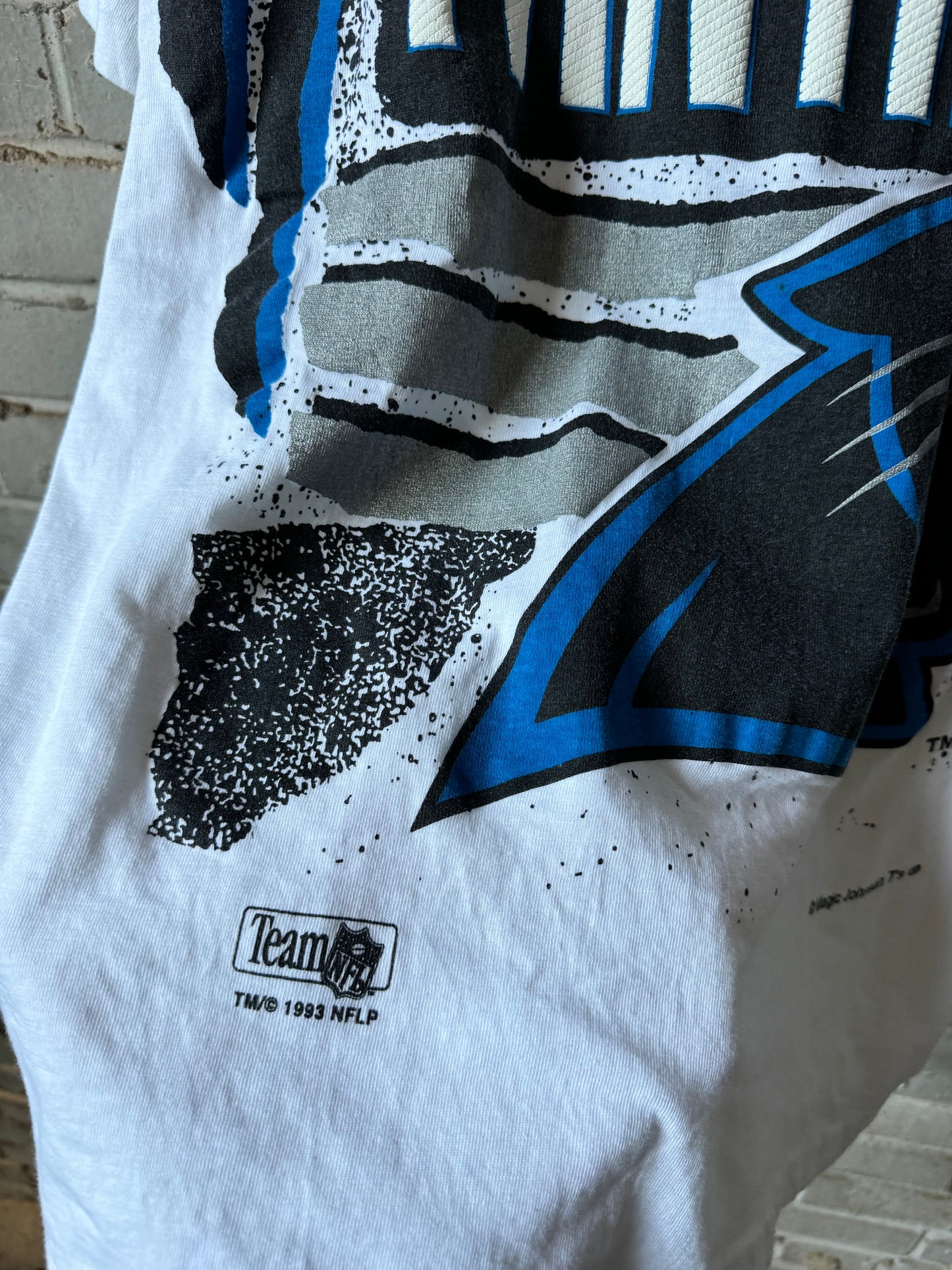 1993 Carolina Panthers Vintage White Big Logo Tee by Magic Johnson Tees (Large)