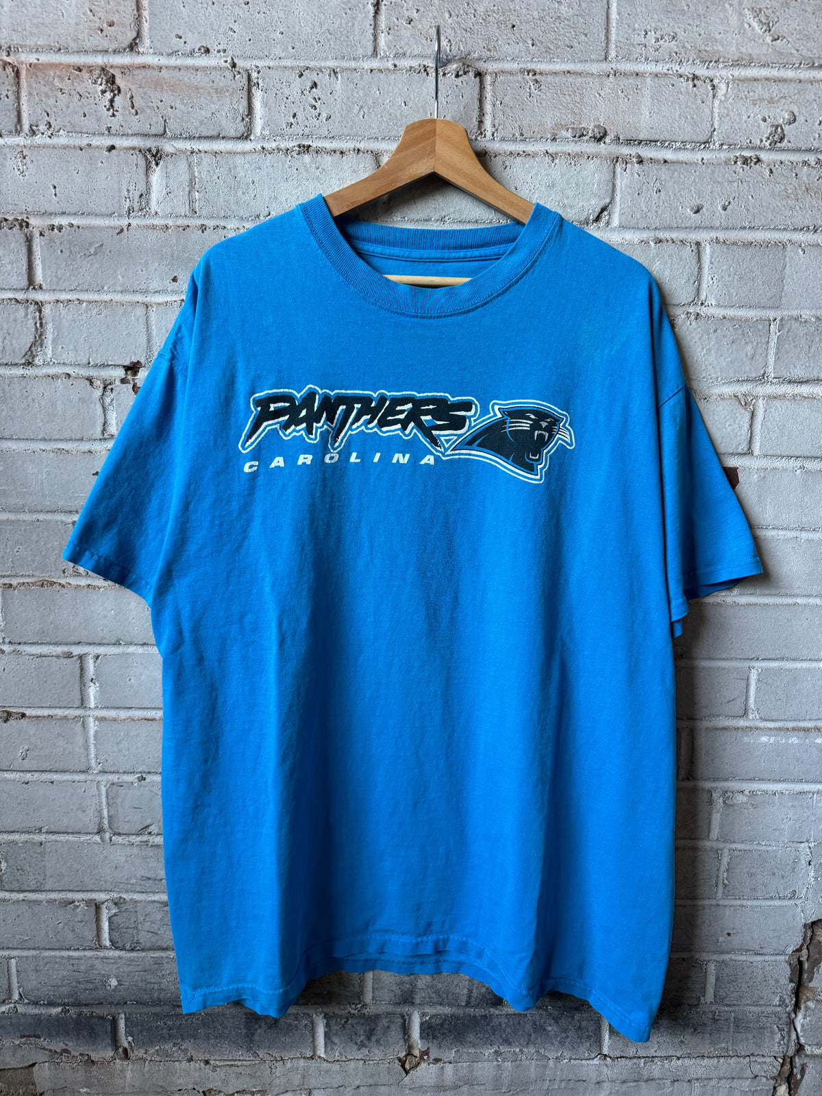 00’s Carolina Panthers Vintage Blue Cat Scratch Font NFL Spellout Tee (XL)