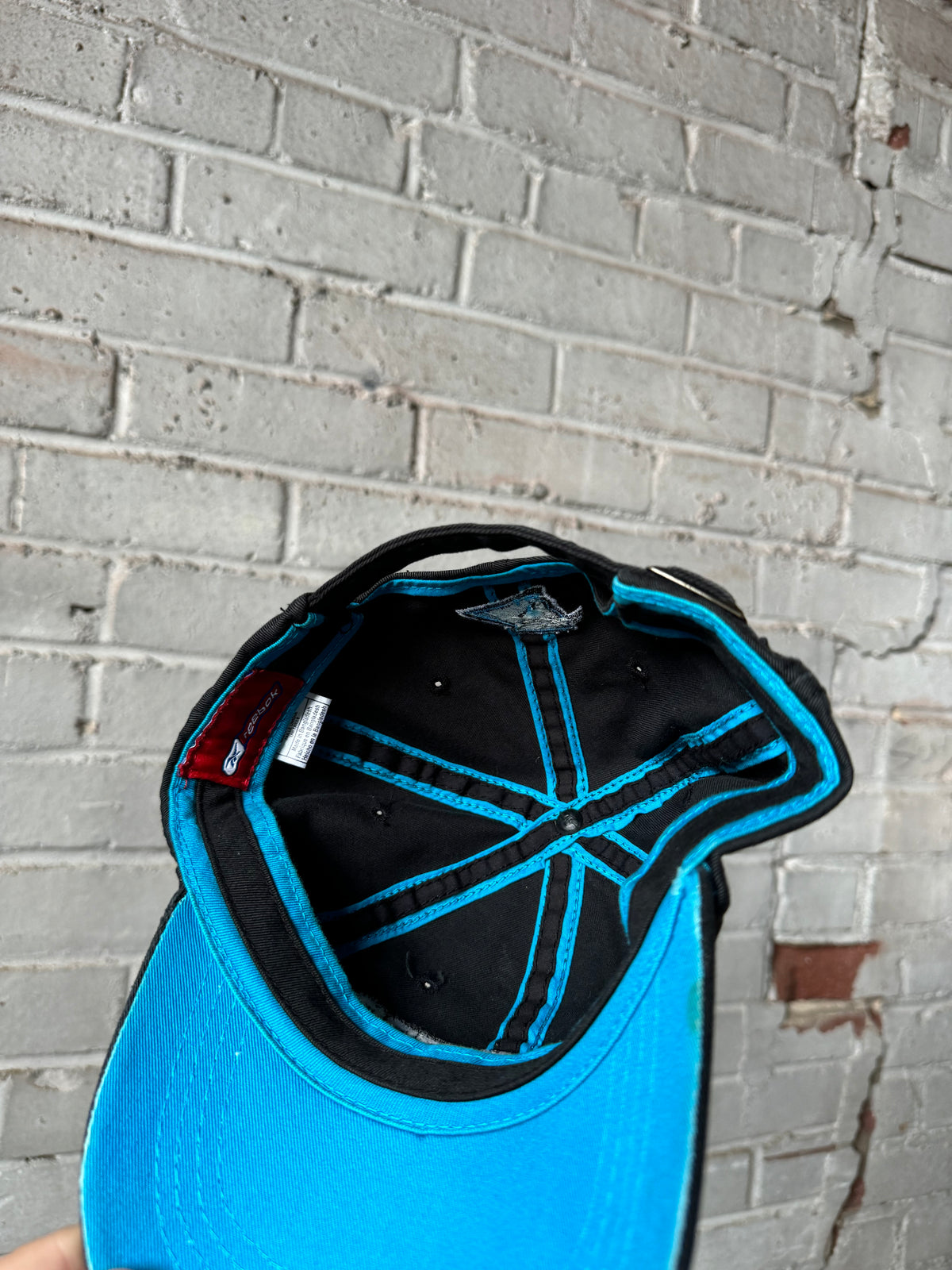 00’s Carolina Panthers Vintage Black Reebok Spellout NFL Strapback Hat (OSFA)