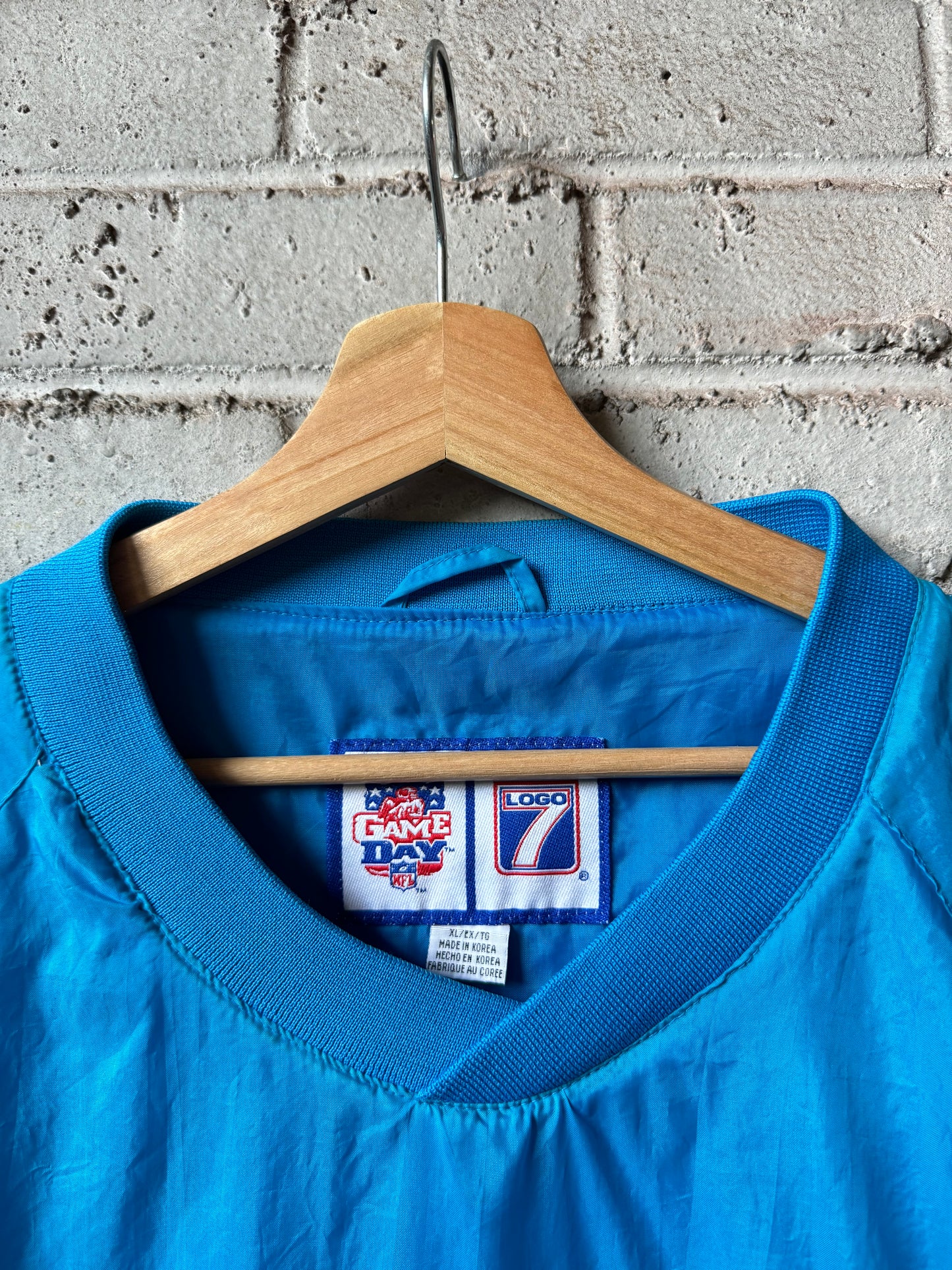 90’s Carolina Panthers Vintage Electric Blue Logo 7 Embroidered NFL Pullover Jacket (XL)