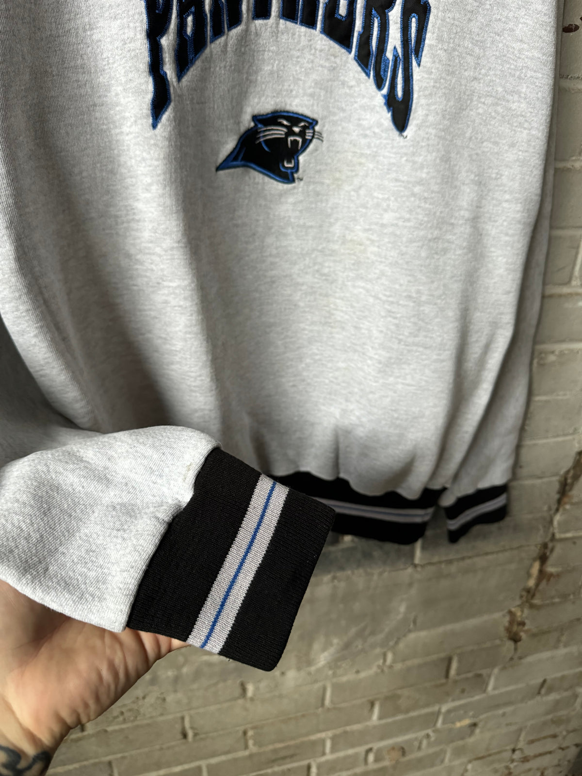 90’s Carolina Panthers Vintage Heather Grey Legends Sportswear Heavyweight Embroidered NFL Crewneck (XL)