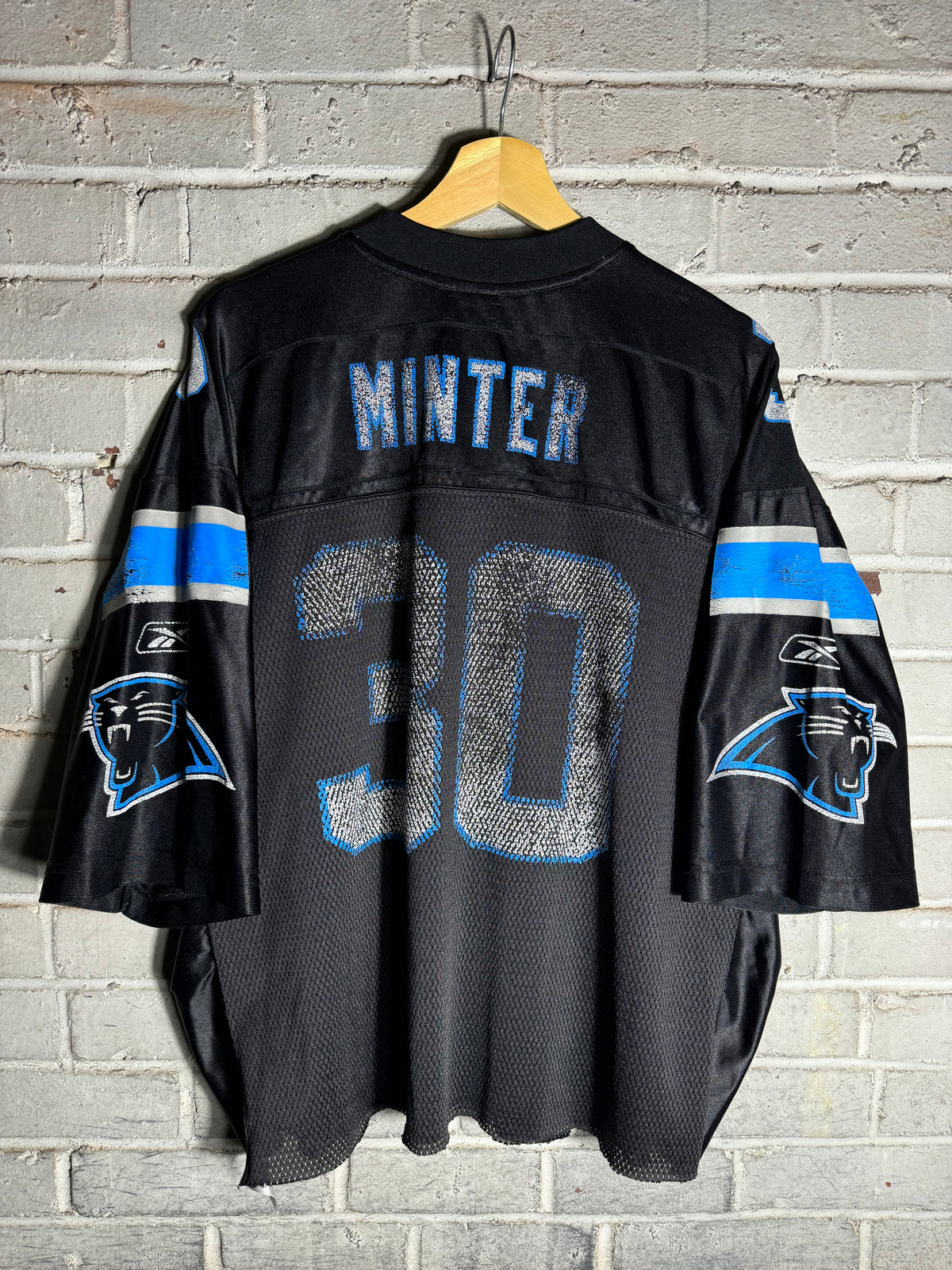 00’s Carolina Panthers Mike Minter Vintage Black Reebok Cropped NFL Jersey (XL)