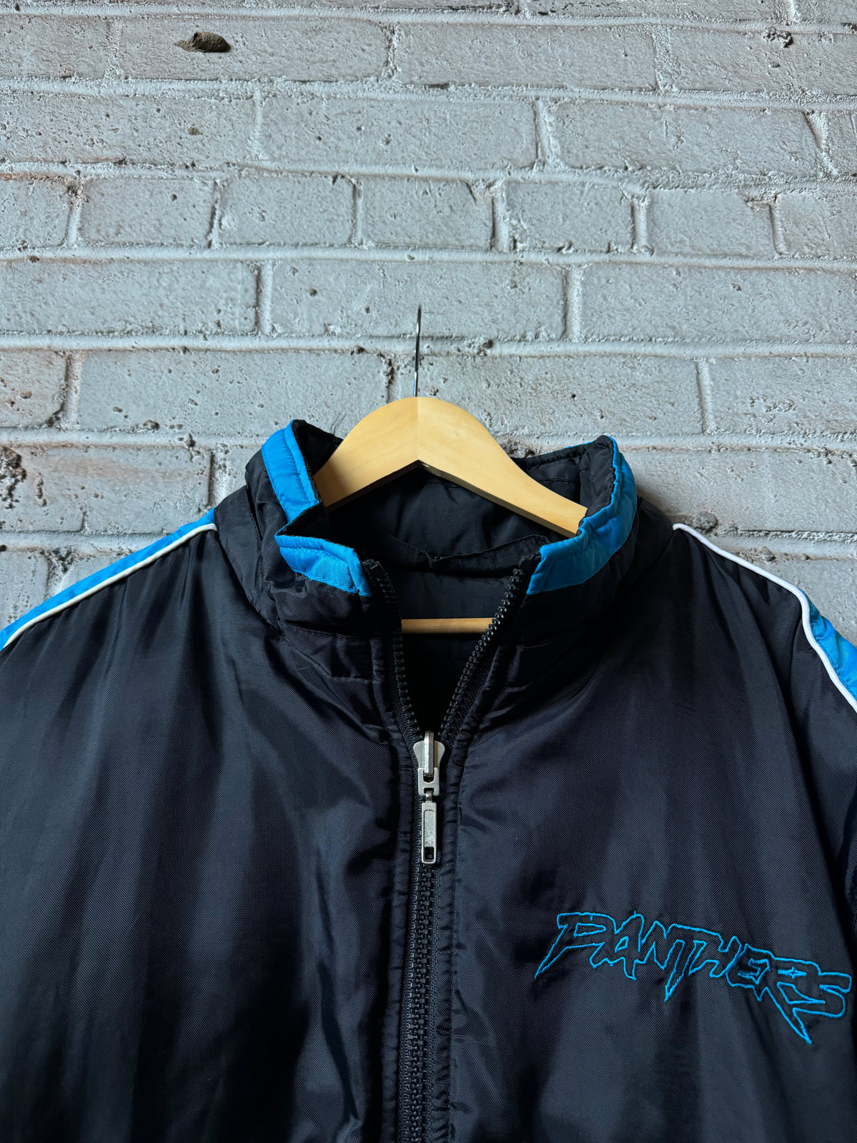 90’s Carolina Panthers Vintage Black Starter Reversible Quilted Nylon NFL Puffer Jacket (XXL)