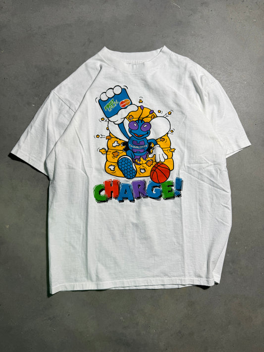 90’s Charlotte Hornets x First Union Debit Card “Charge!” Vintage Hugo Mascot NBA Tee - Deadstock (XL)