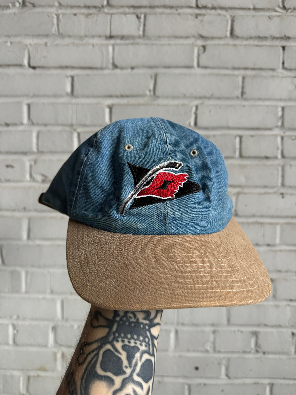 90’s Carolina Hurricanes Vintage Starter Denim Leather Strapback NHL Hat (OSFA)