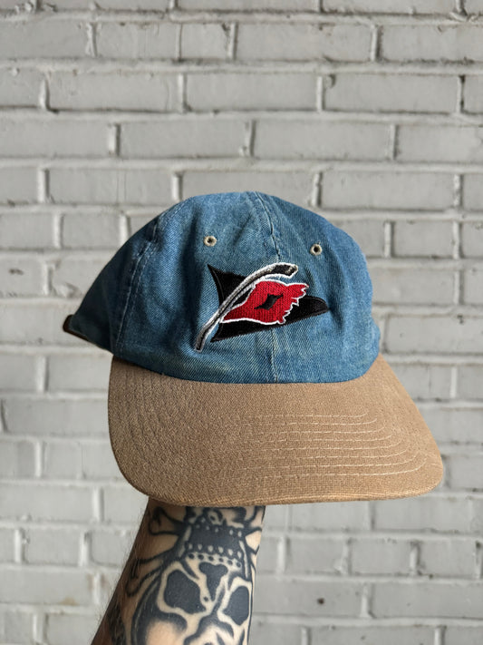 90’s Carolina Hurricanes Vintage Starter Denim Leather Strapback NHL Hat (OSFA)