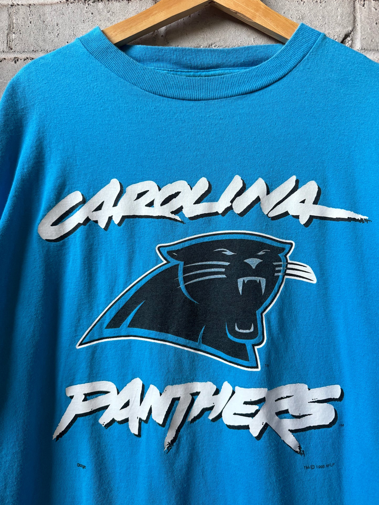 1995 Carolina Panthers Vintage Blue Hummer Sportswear Cat Scratch Font NFL Tee (XL)
