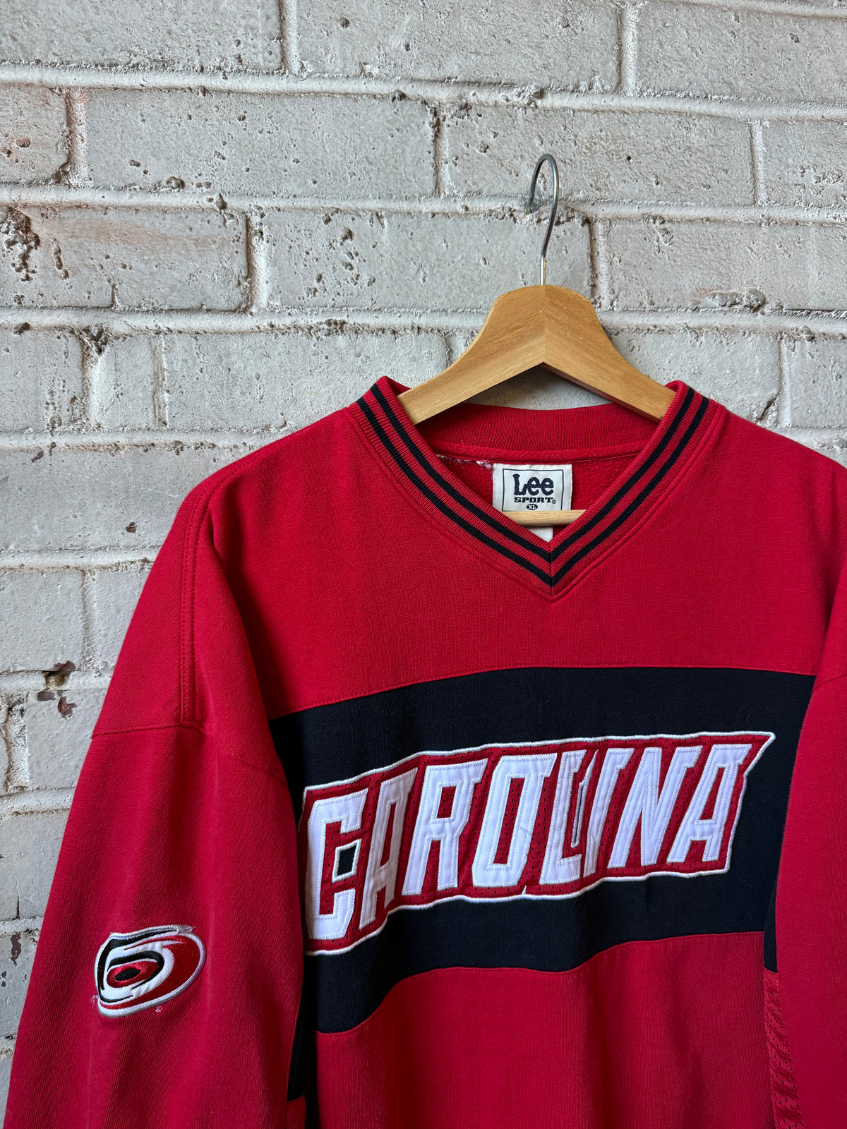 90’s Carolina Hurricanes Vintage Red Lee Sport Heavyweight Word Mark Spellout NHL Hockey Crewneck (XL)