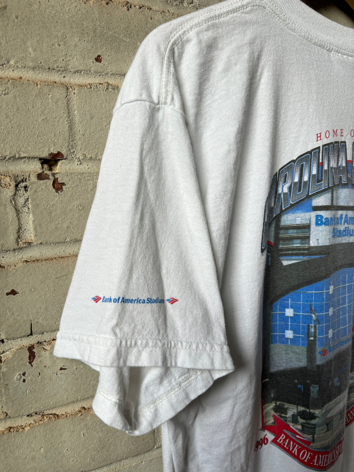 2005 Carolina Panthers Bank Of America Stadium 10th Anniversary Season Vintage White NFL Tee (Large)
