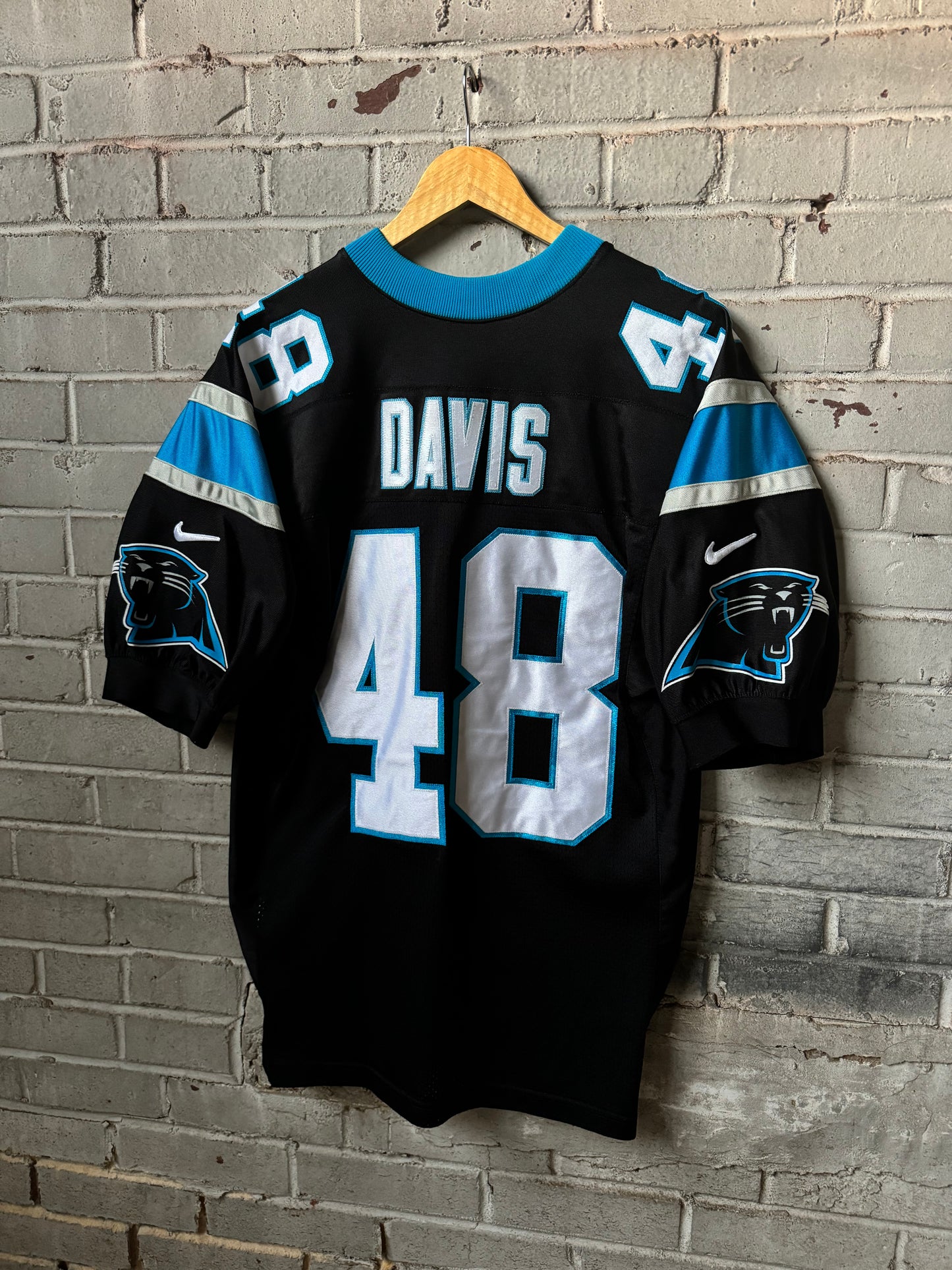 00’s Carolina Panthers Stephen Davis Vintage Black Nike On Field Authentic NFL Jersey (44/Large)