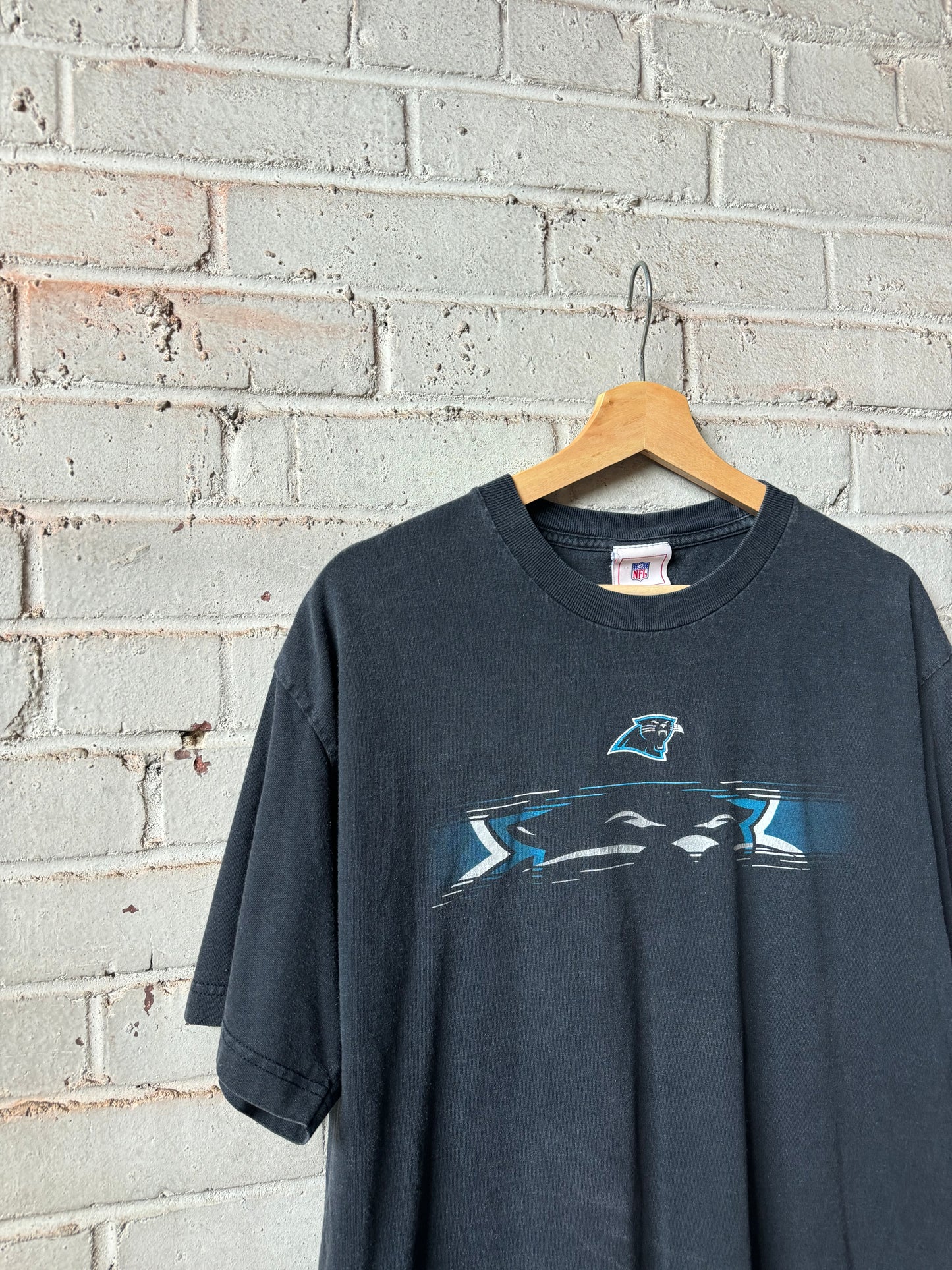 00’s Carolina Panthers Vintage Black Panther Eyes NFL Tee (Large)