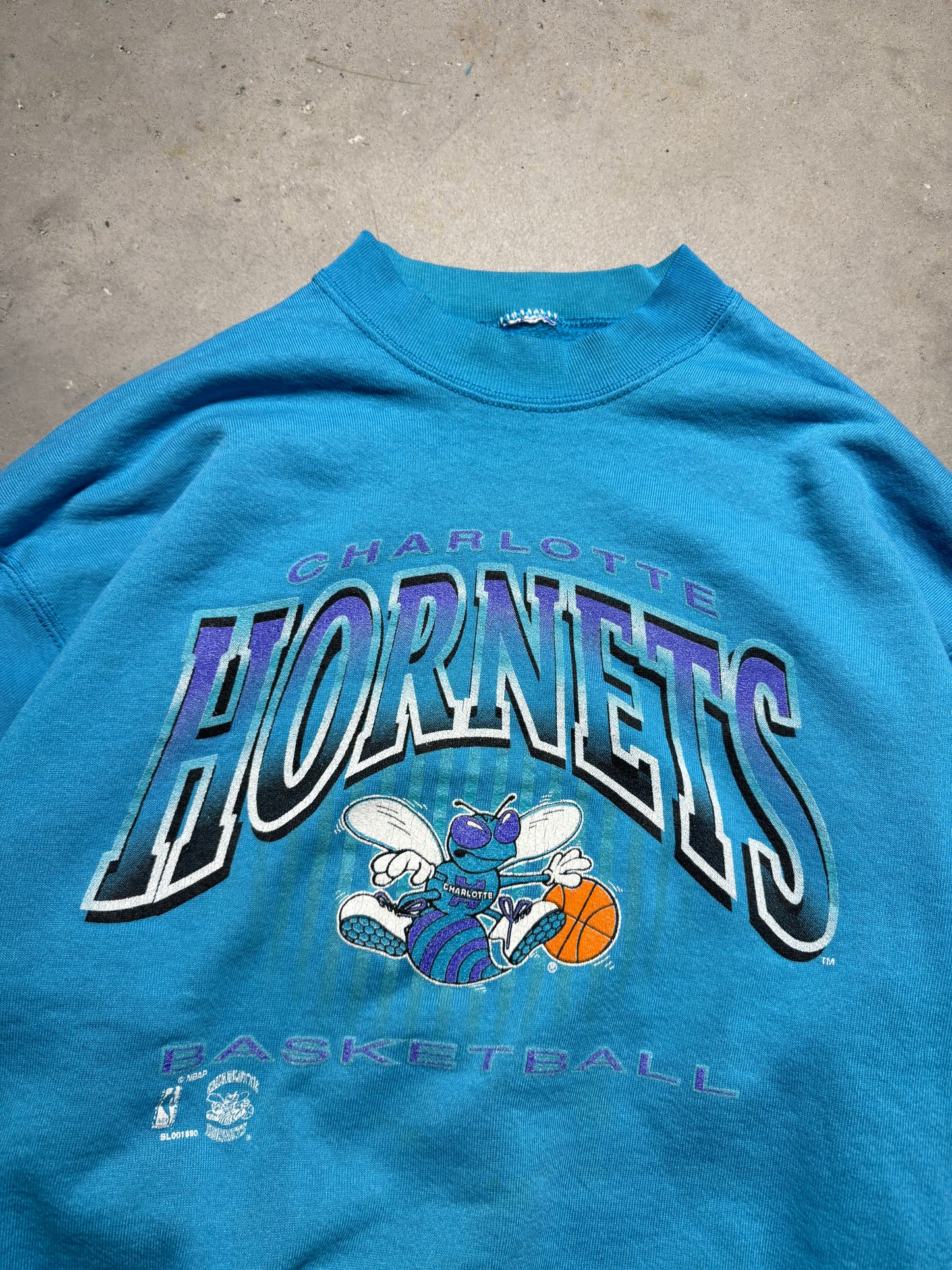 90’s Charlotte Hornets Vintage Teal Distressed Salem Sportswear NBA Crewneck (XL)