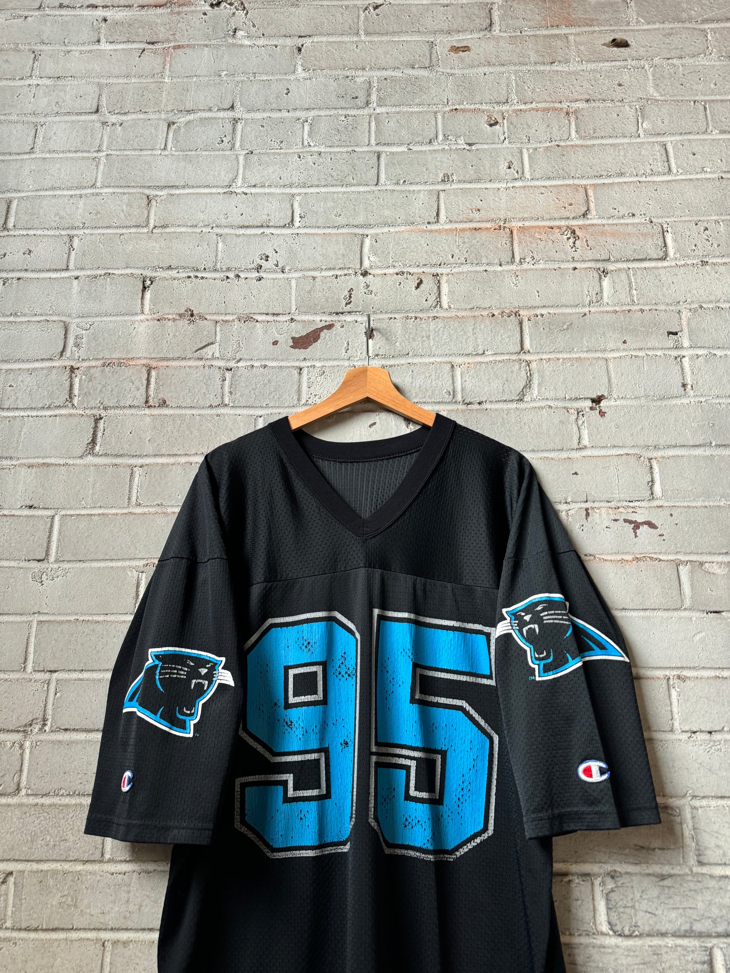 1995 Carolina Panthers Vintage Black Champion #95 Inaugural Season NFL Jersey (48/XL)