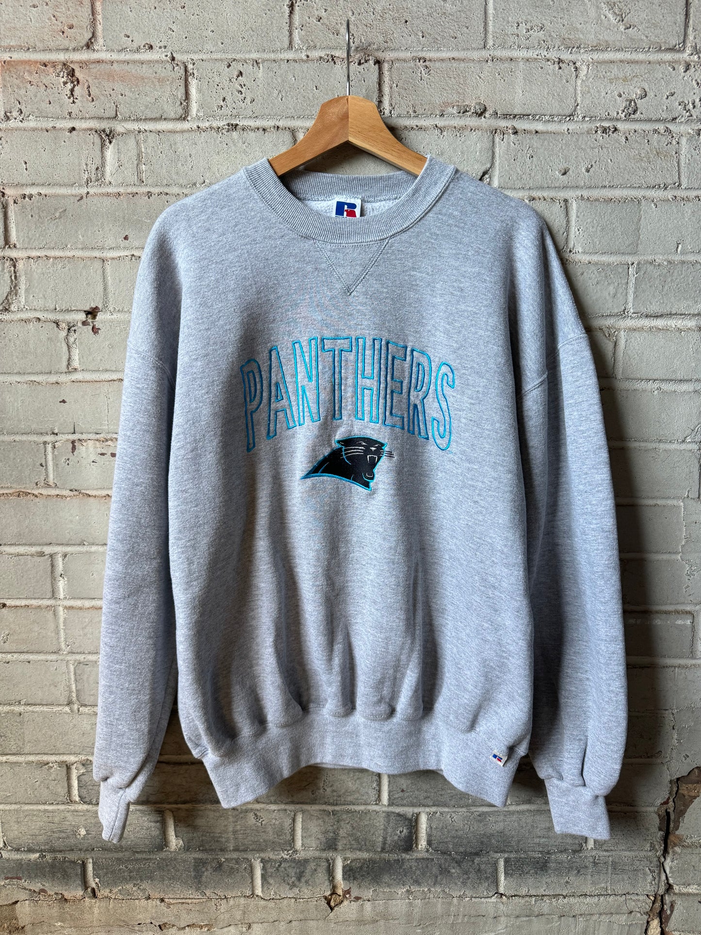 90’s Carolina Panthers Vintage Grey Russell Athletic Embroidered NFL Crewneck (XL)