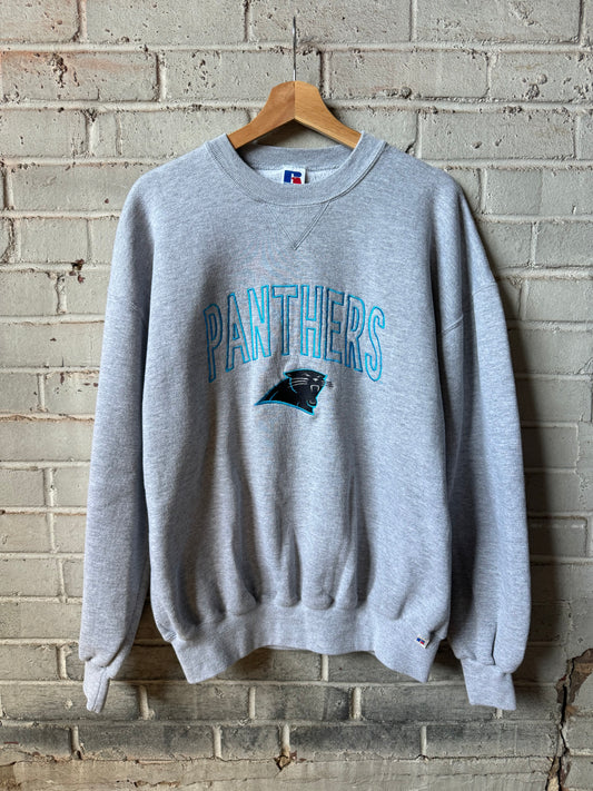 90’s Carolina Panthers Vintage Grey Russell Athletic Embroidered NFL Crewneck (XL)