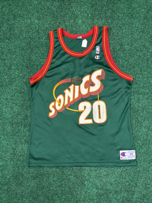 90s Seattle Supersonics Gary Payton NBA Champion Jersey (48/Large)