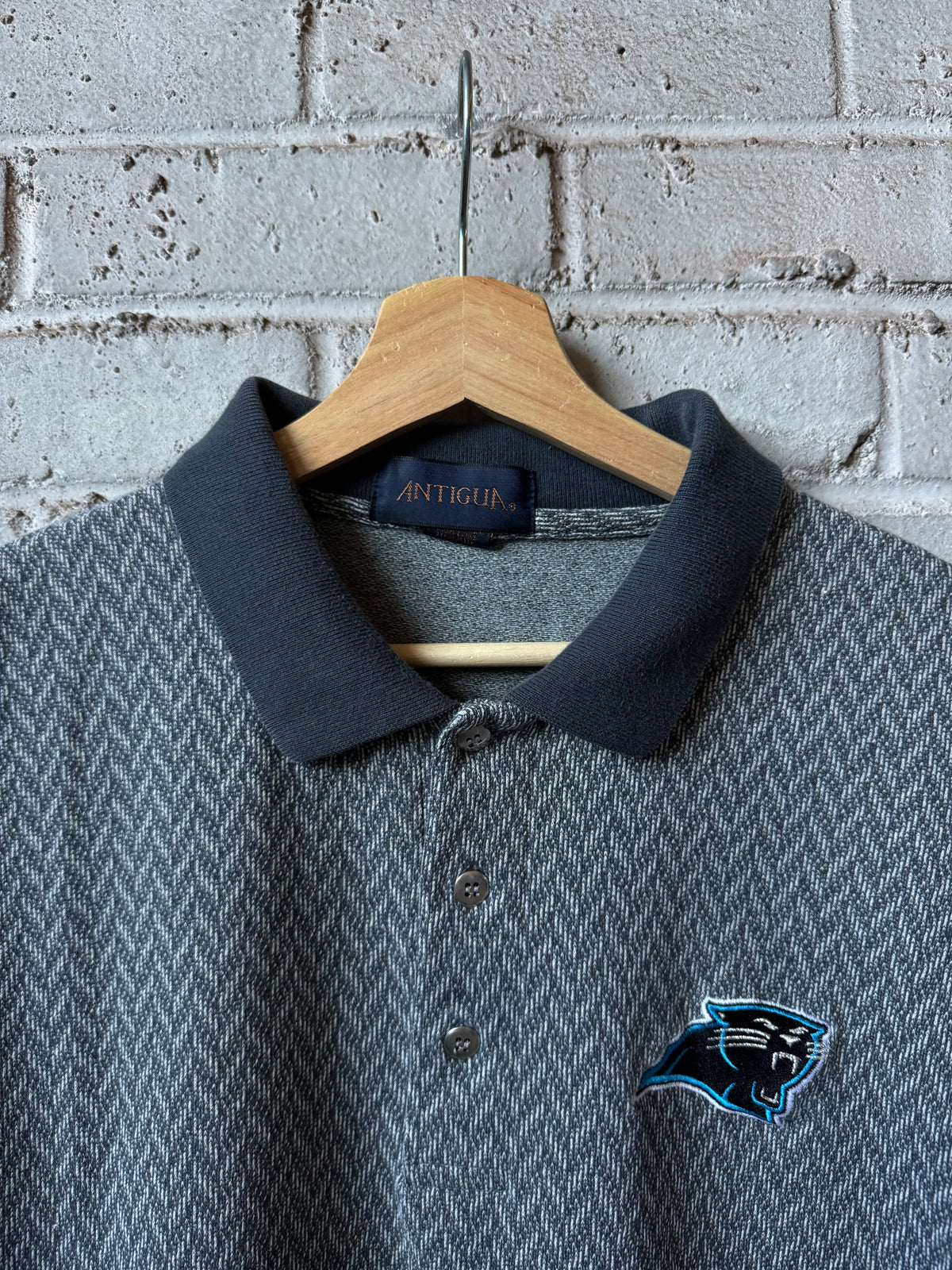 90’s Carolina Panthers Vintage Antigua Herringbone Print NFL Polo Collared Shirt (XL)