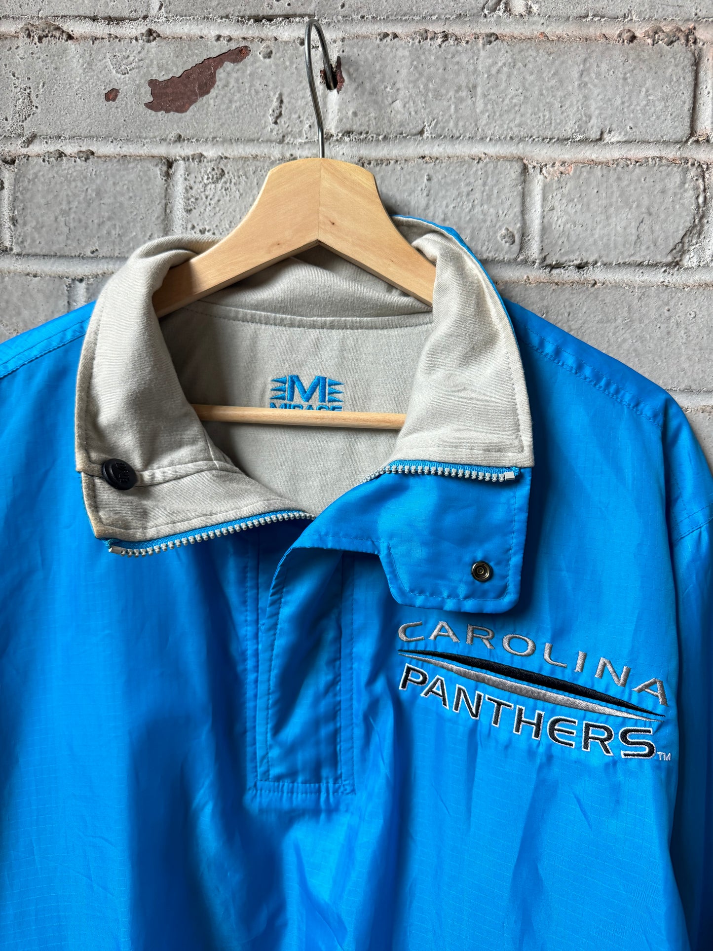 1994 Carolina Panthers Mirage Brand Reversible Blue/Khaki NFL Pullover Jacket (Medium)