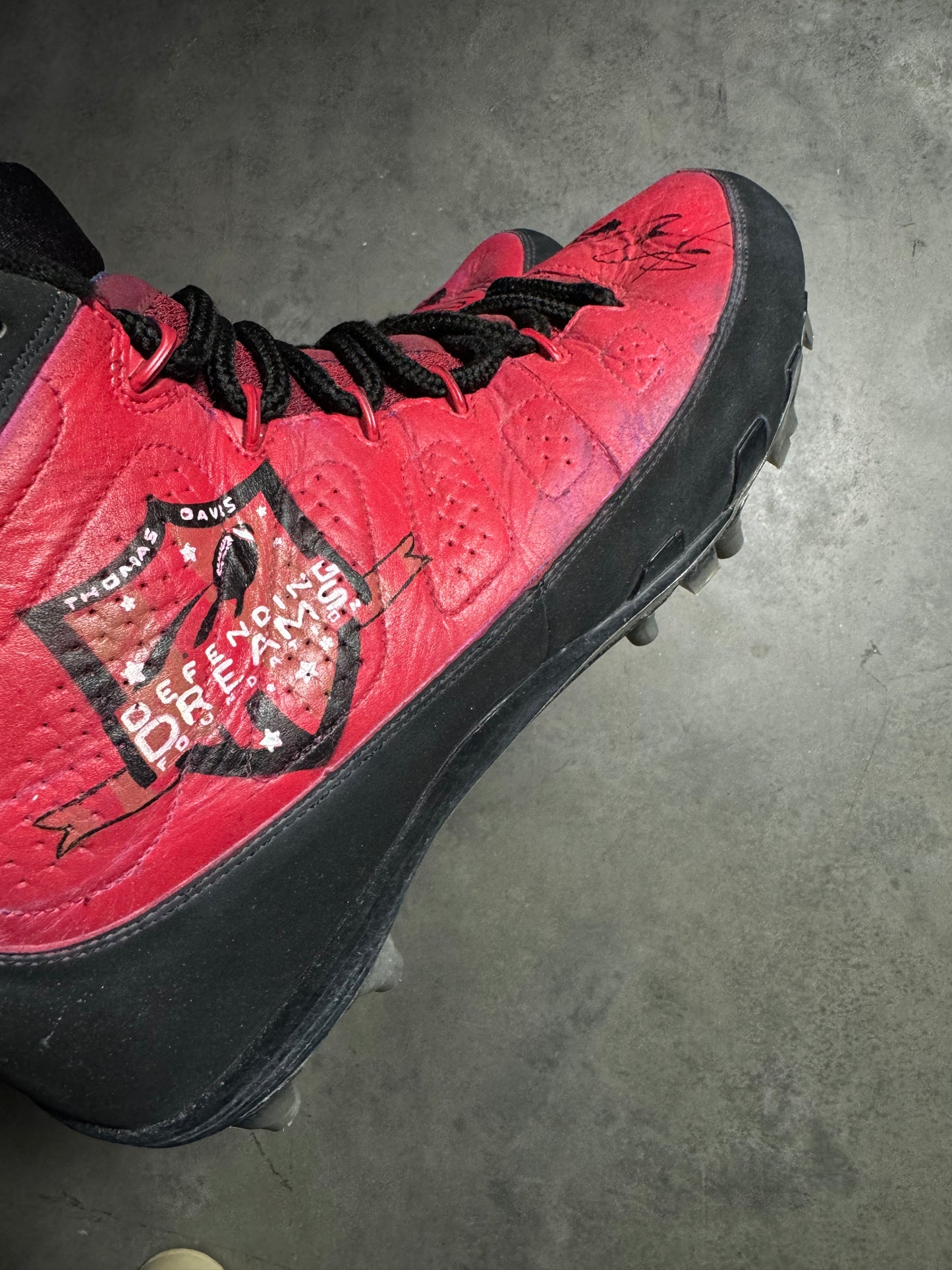 2016 Carolina Panthers Shaq Thompson x Thomas Davis Air Jordan 9 “My Cleats My Cause” Defending Dreams Foundation Game Worn PE Cleats - Autographed