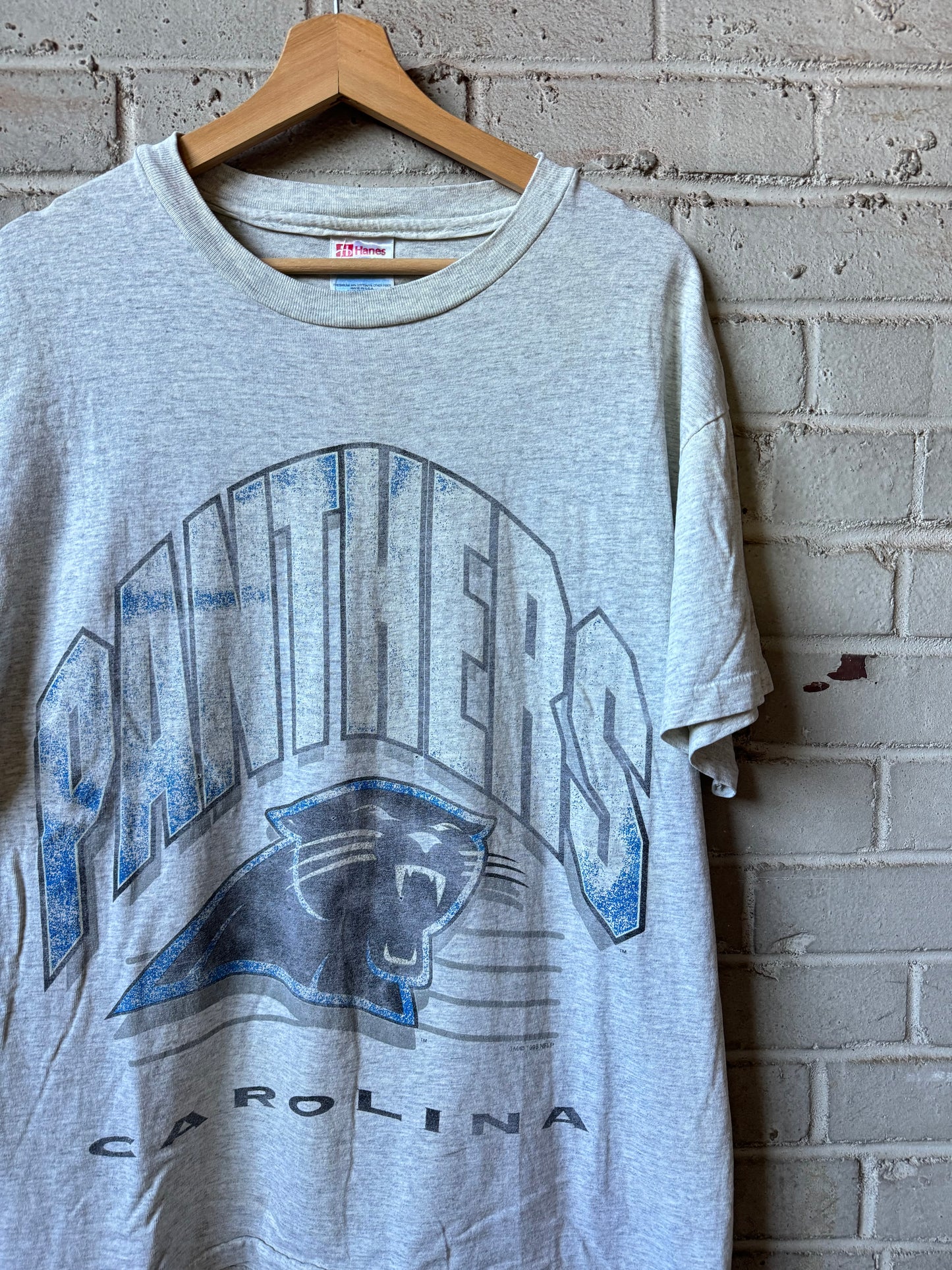 1995 Carolina Panthers Vintage Heather Grey Distressed NFL Tee (Large)