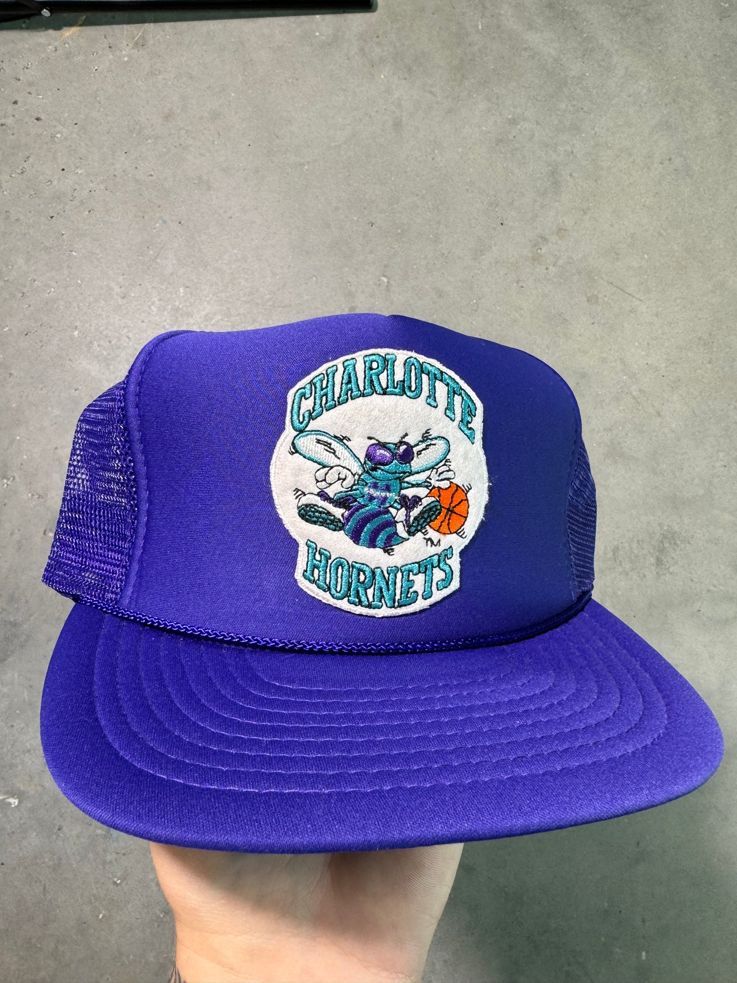 80’s Charlotte Hornets Vintage Purple Mesh Trucker Style NBA Snapback Hat - Deadstock (OSFA)