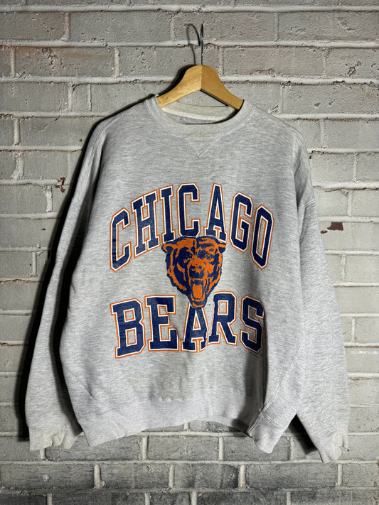 1990 Chicago Bears Vintage Heather Grey Arch Spellout Heavyweight NFL Crewneck (Boxy Large)