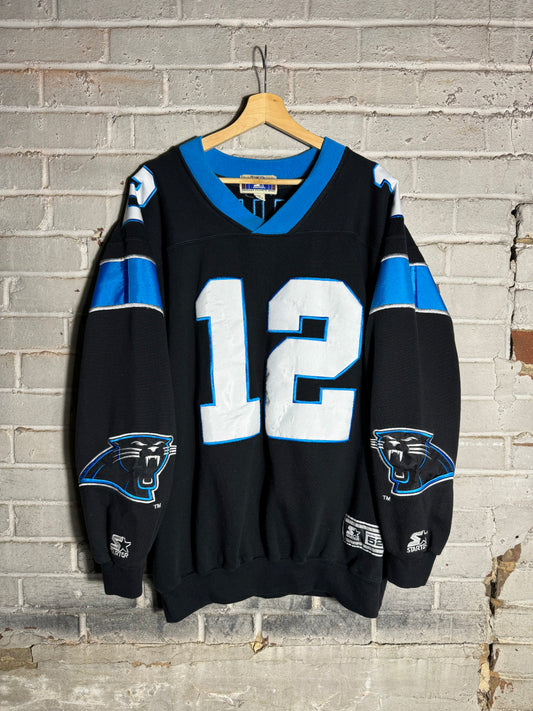 90’s Carolina Panthers Kerry Collins Vintage Black Starter Fully Embroidered NFL Jersey Crewneck (XL)