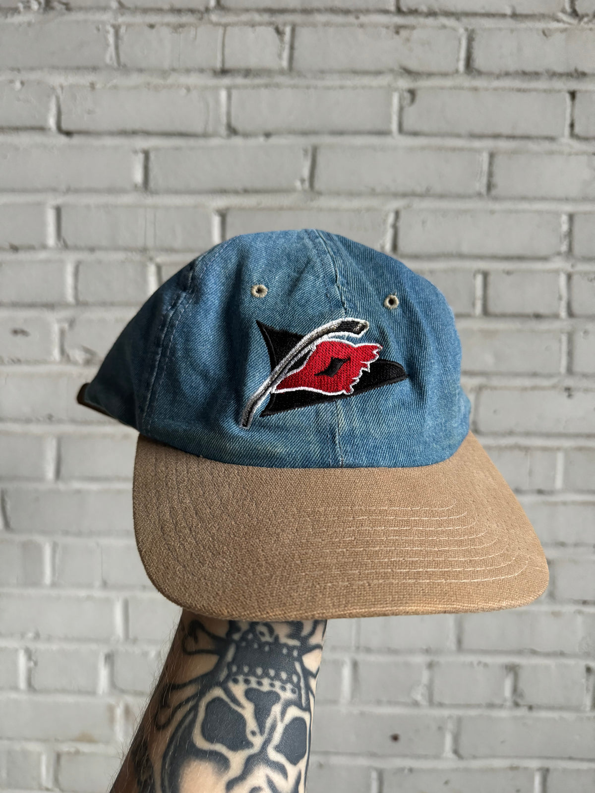 90’s Carolina Hurricanes Vintage Starter Denim Leather Strapback NHL Hat (OSFA)