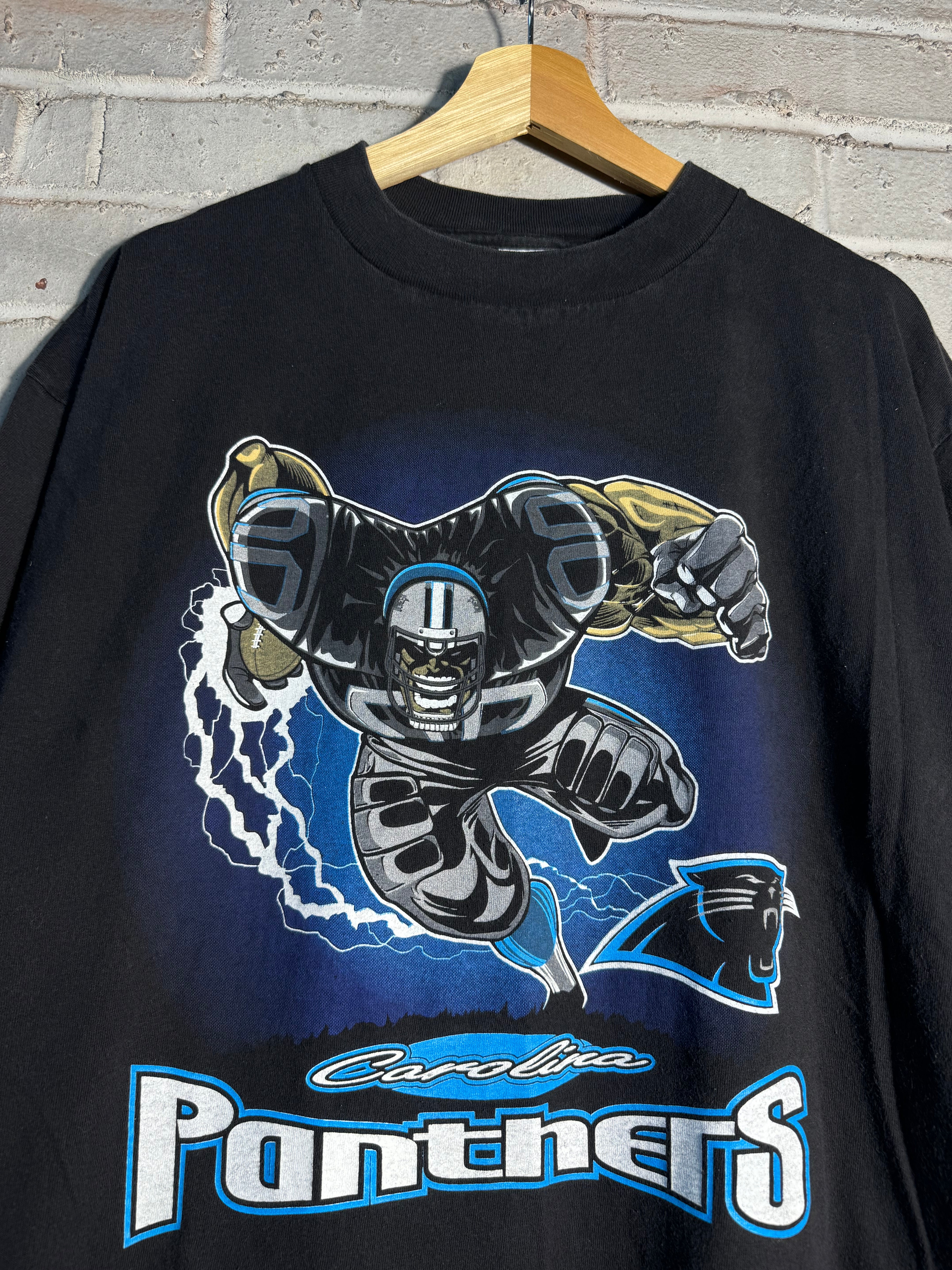 90's Carolina Panthers Vintage Black Logo 7 Cartoon Football
