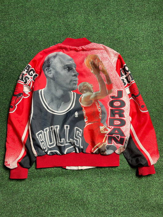 90’s Chicago Bulls Michael Jordan Vintage Chalkline Fanimation Satin NBA Jacket (Small)