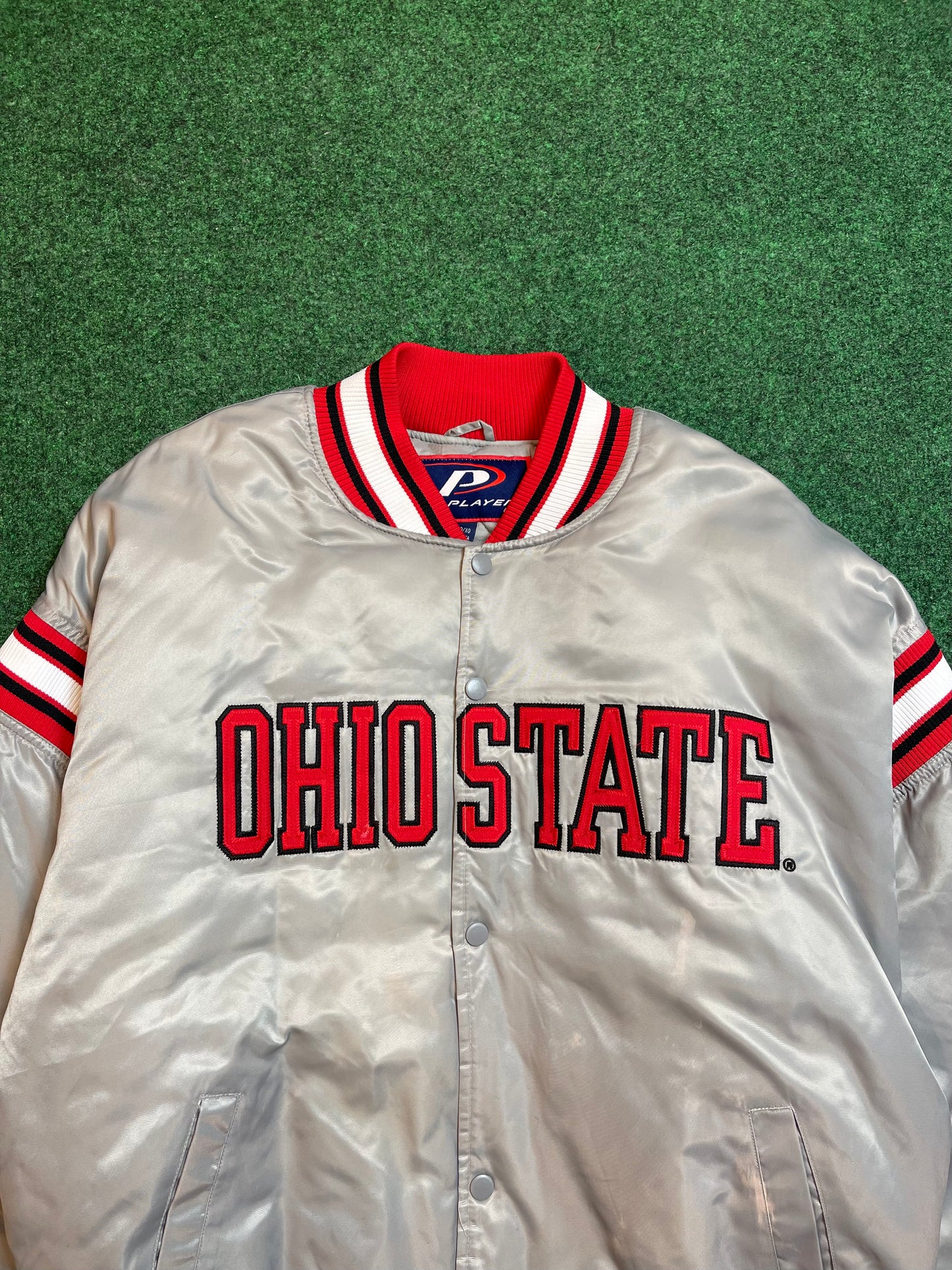 90’s Ohio State Buckeyes Vintage Silver Pro Player Satin Jacket (XL)