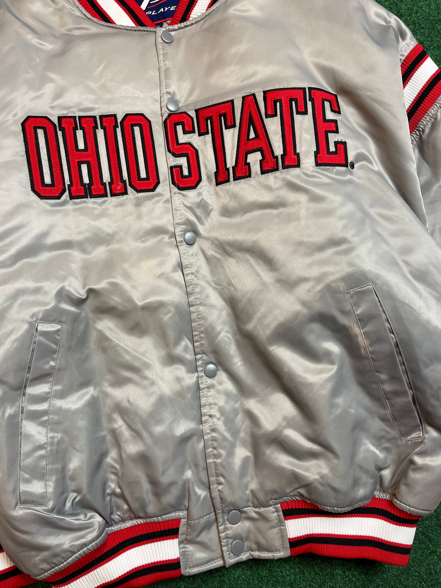 90’s Ohio State Buckeyes Vintage Silver Pro Player Satin Jacket (XL)