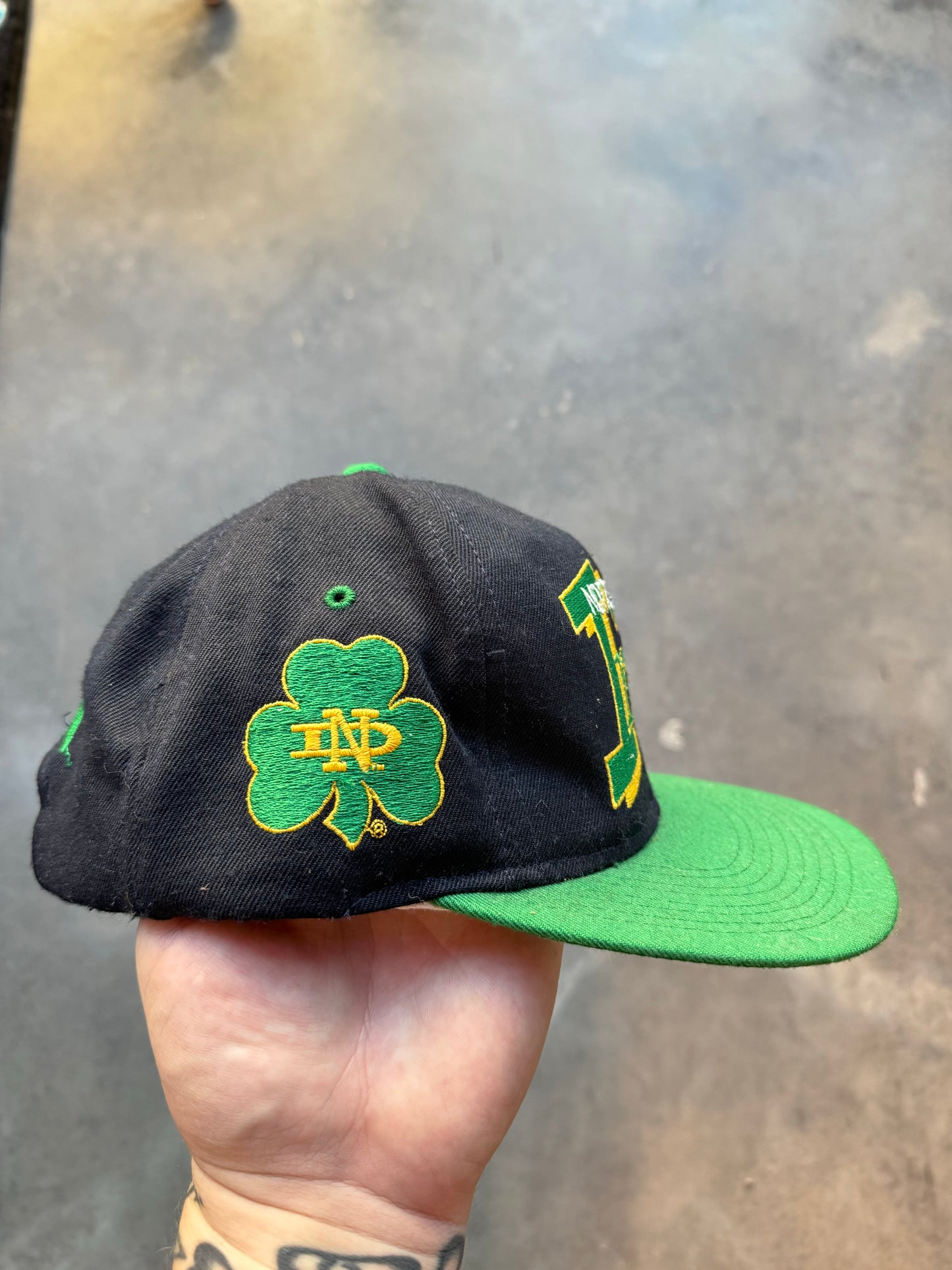 90’s Notre Dame Fighting Irish Vintage Navy Strapback College Hat - Deadstock (OSFA)